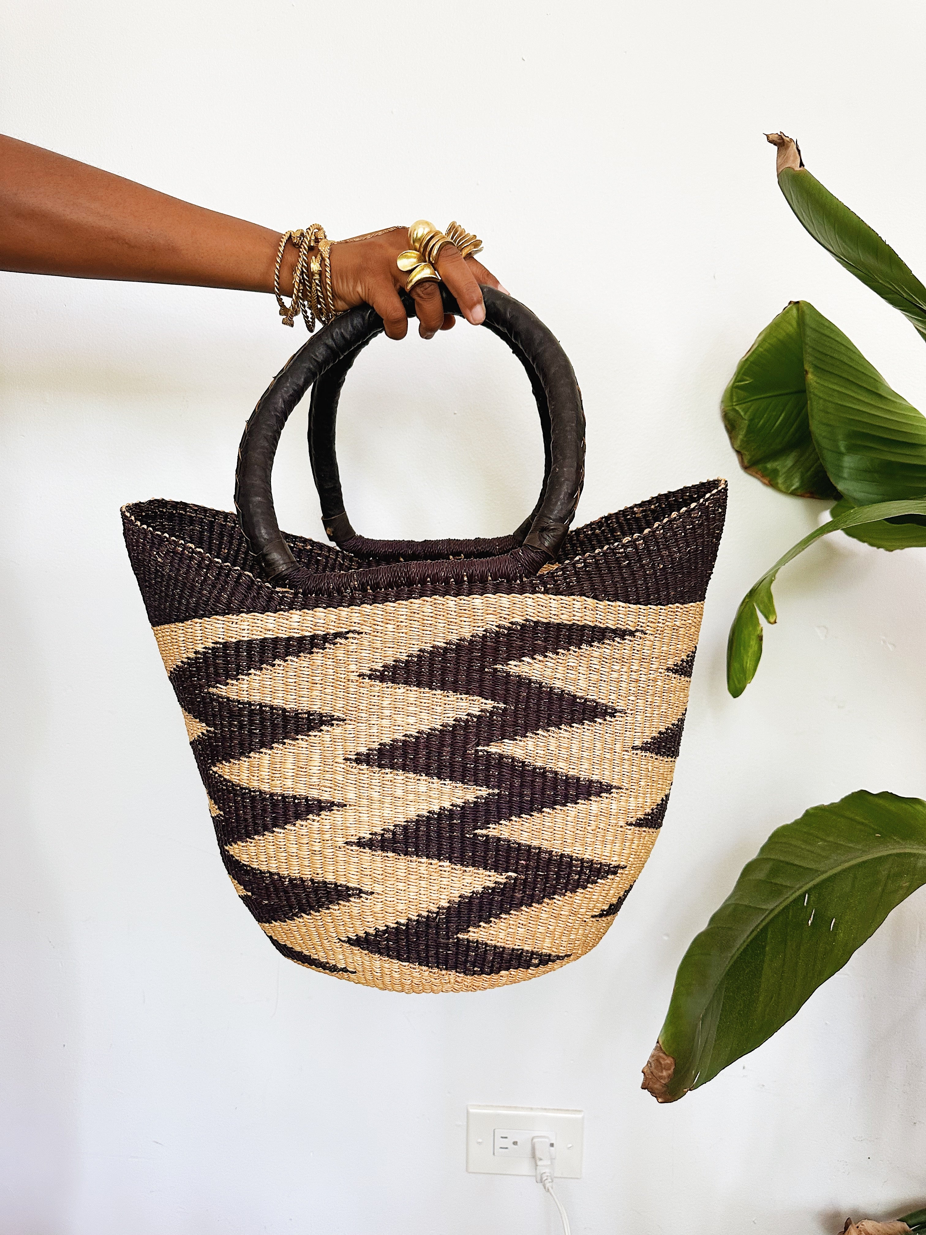 Woven African Market Tote // Natural & Navy #2