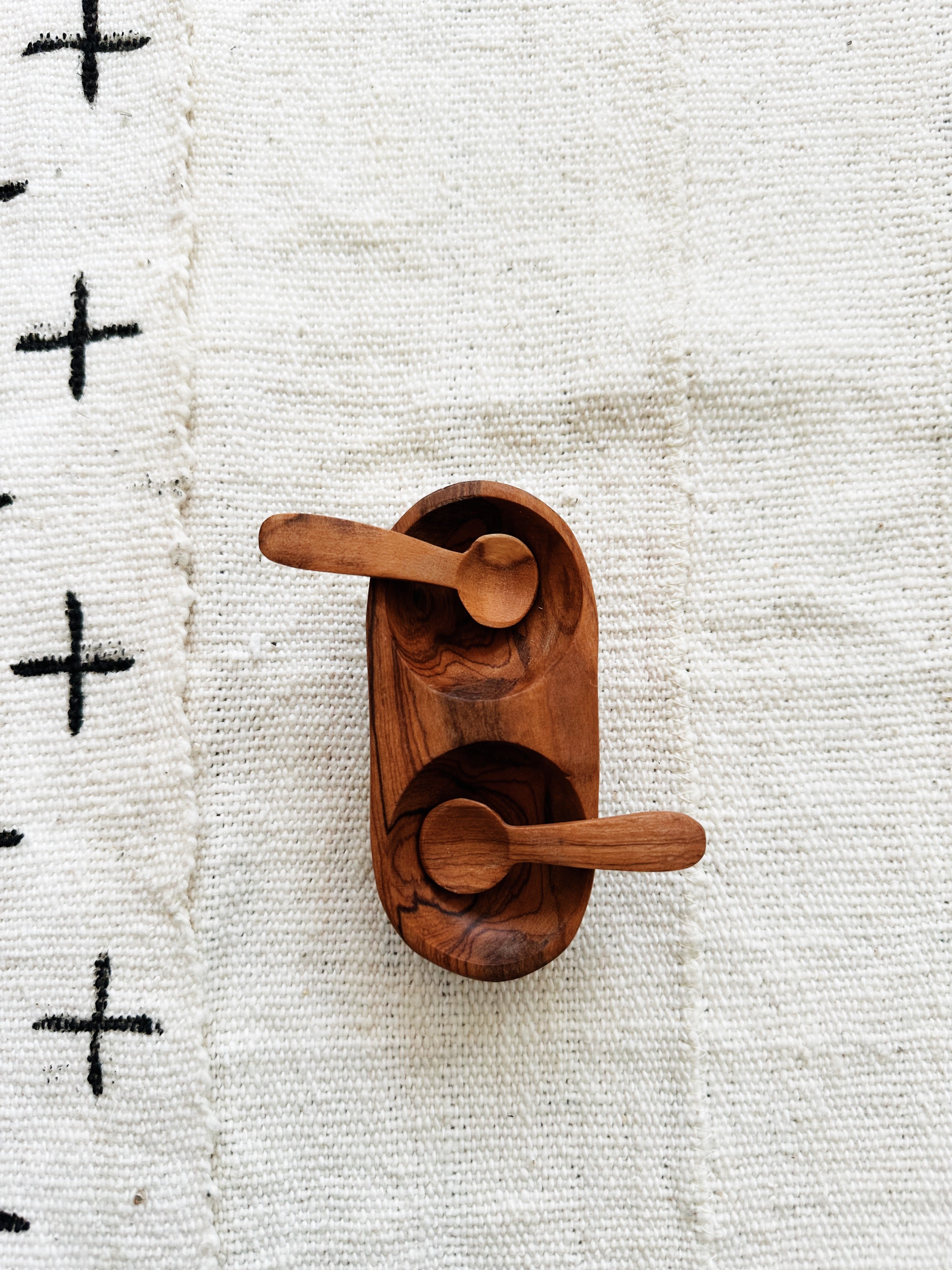 Olive Wood Spice Bowl & Spoons