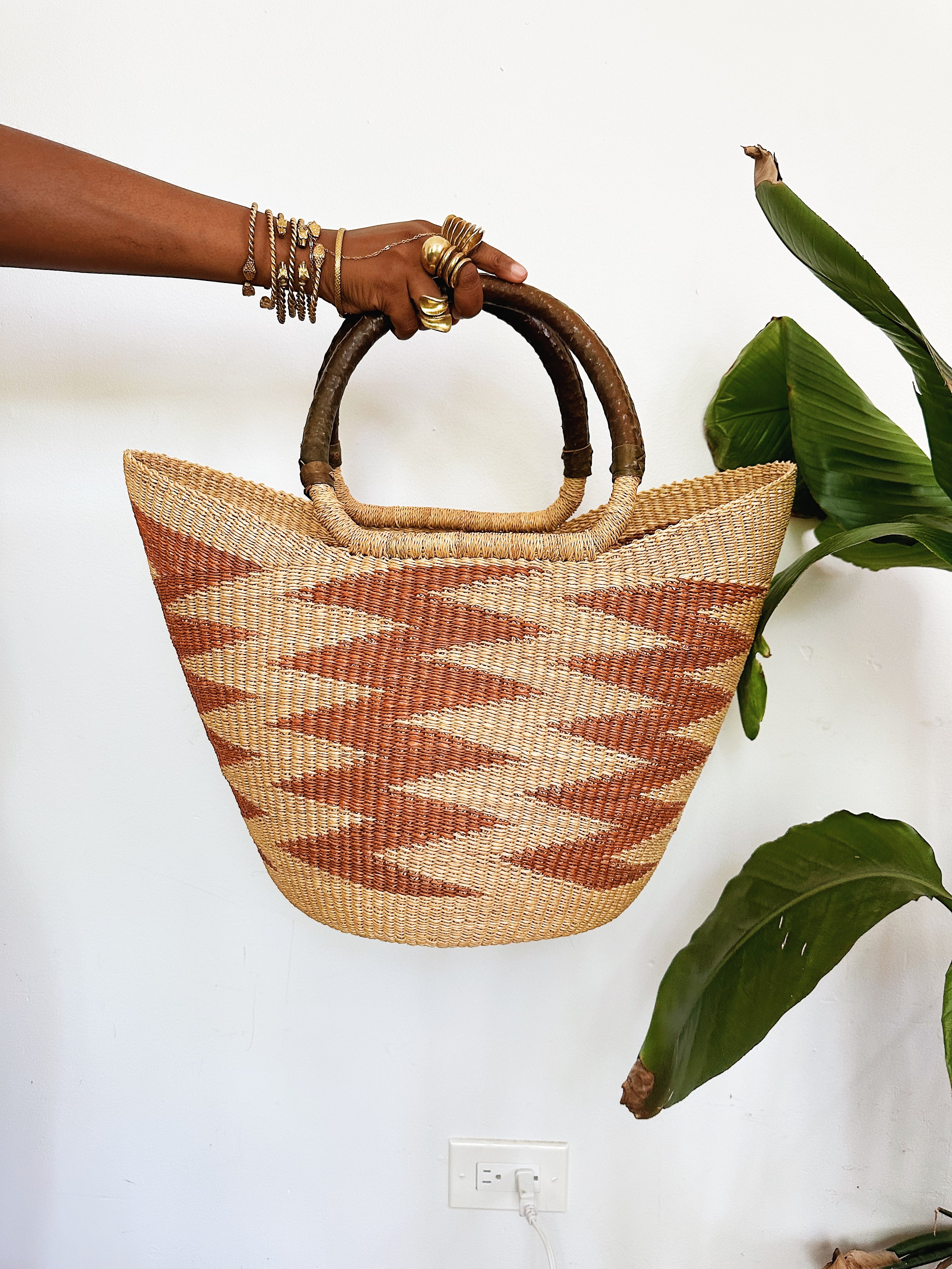 Woven African Market Tote // Natural & Caramel