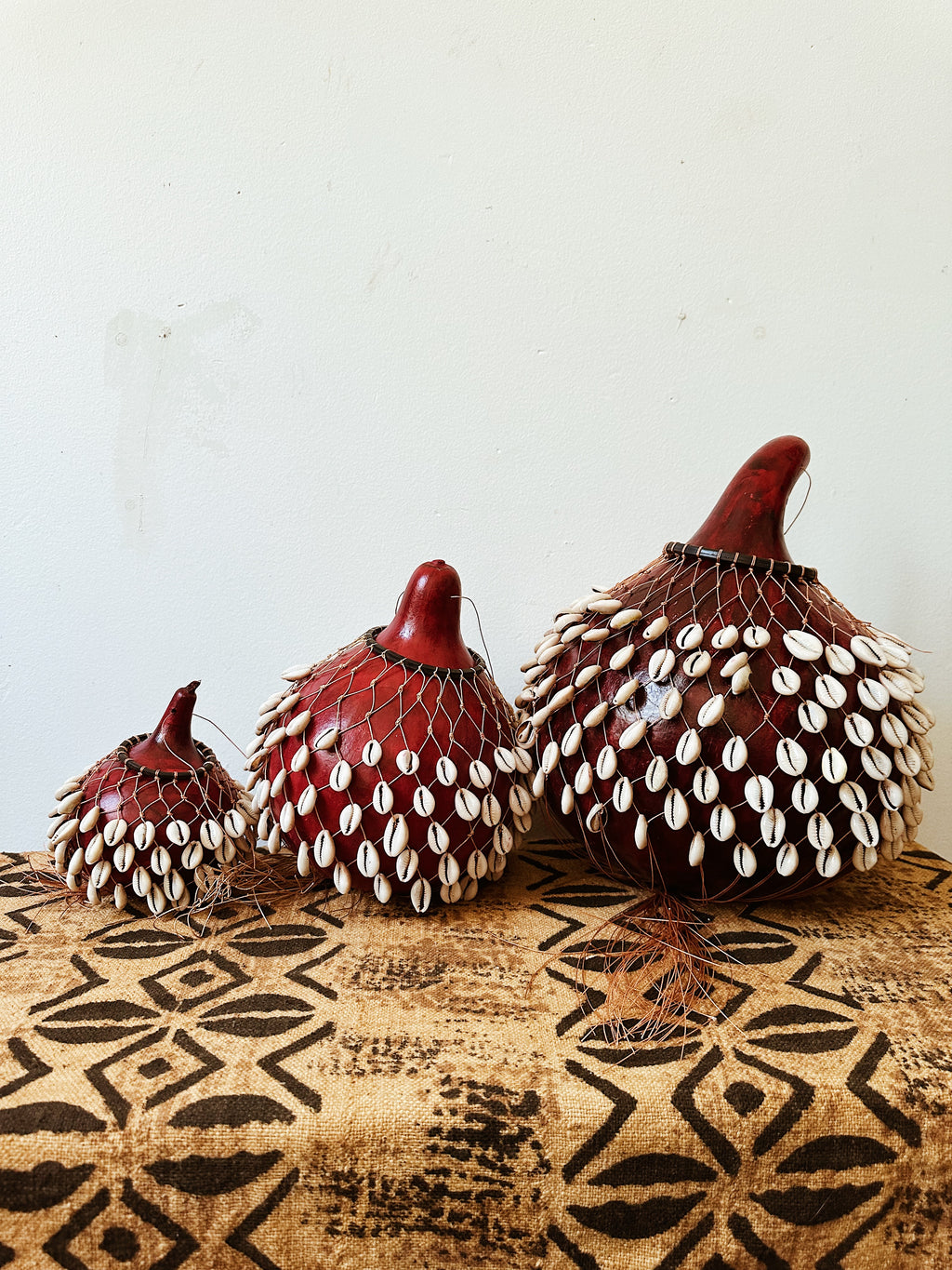 Red Shekere Cowrie Shell Rattle