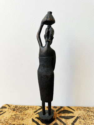 Vintage African Woman Carrying Pot Statue