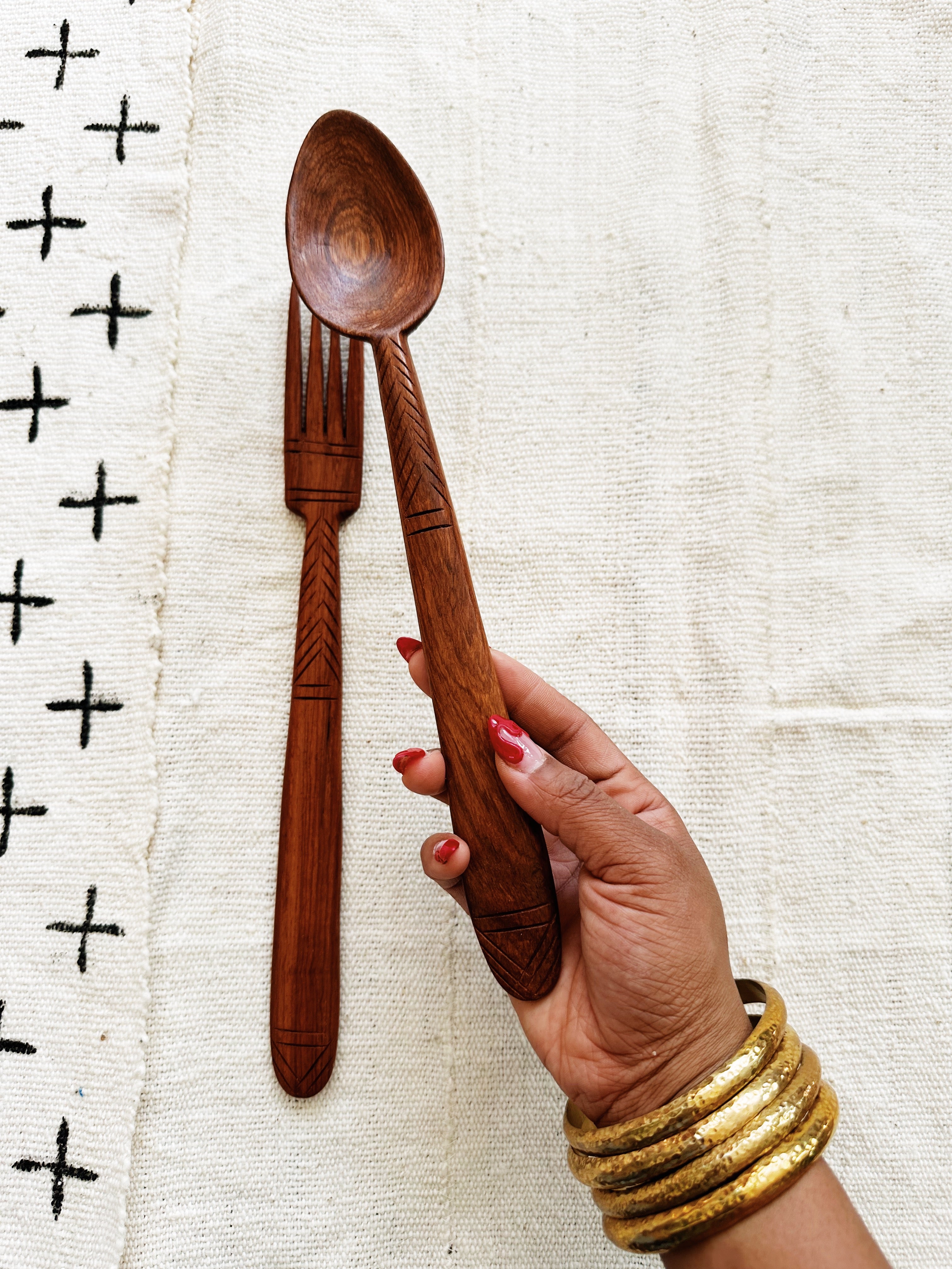 Senegalese Wood Salad Spoon Set