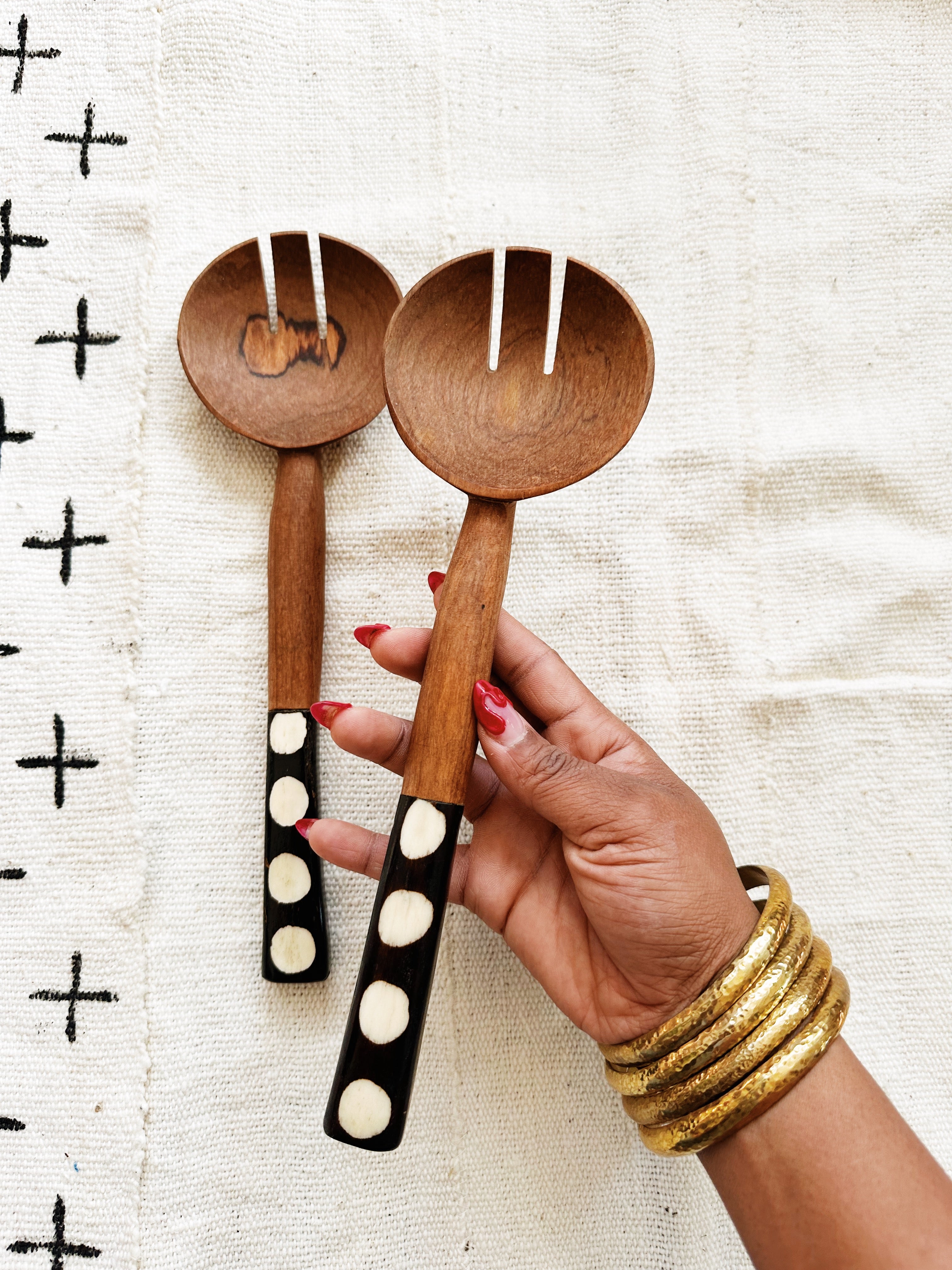 Nairobi Dot Wood Spoon Set // Salad Servers