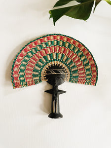 Ashanti Fertility Doll Hand Fan // Green & Red