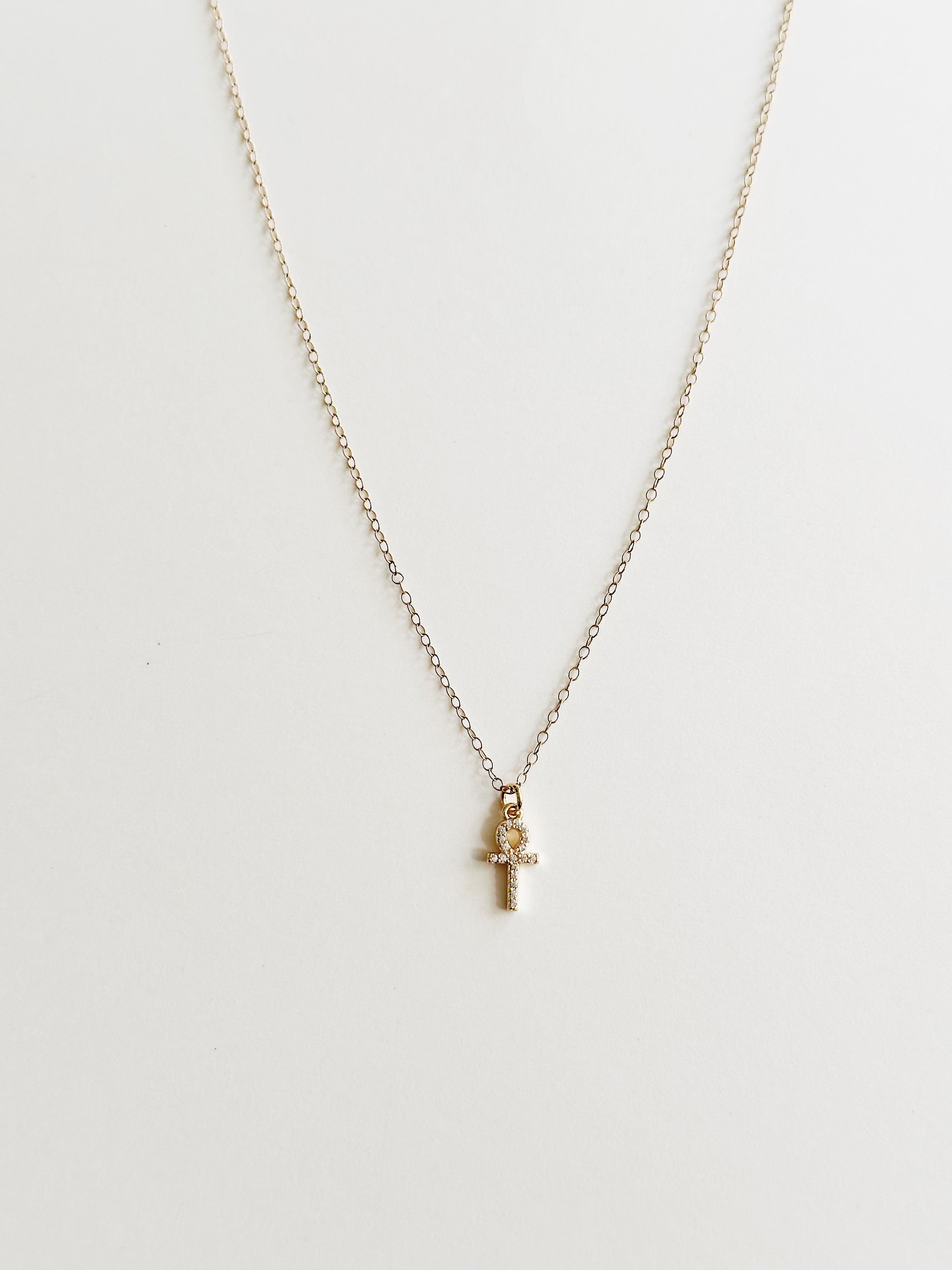 Tiny Crystal Ankh Necklace
