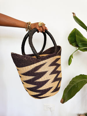 Woven African Market Tote // Natural & Navy #2