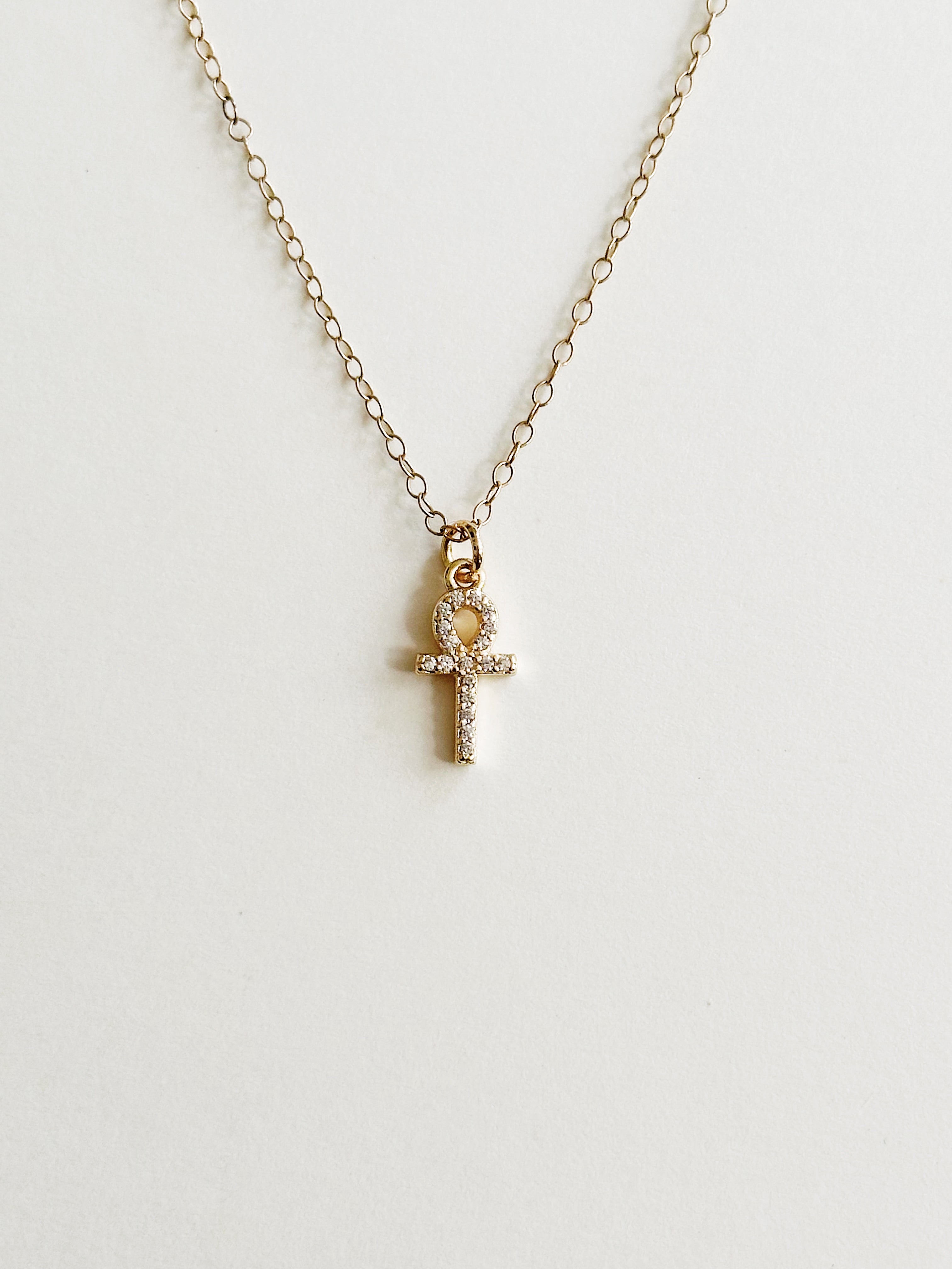 Tiny Crystal Ankh Necklace