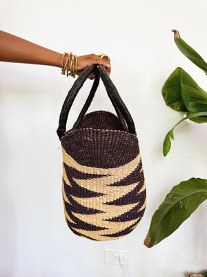 Woven African Market Tote // Natural & Navy #2