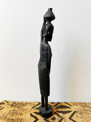 Vintage African Woman Carrying Pot Statue