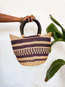 Woven African Market Tote // Natural & Navy