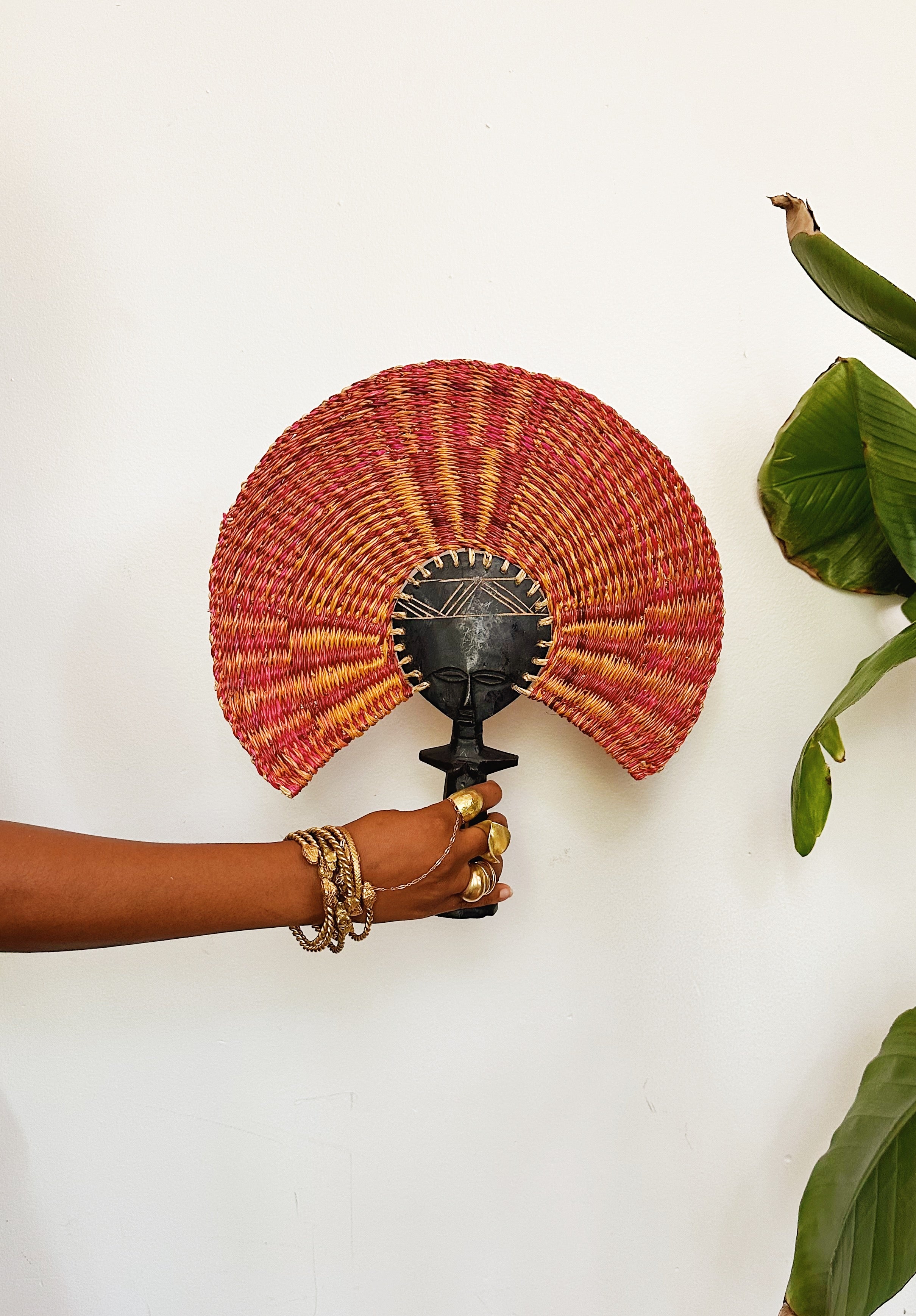 Ashanti Fertility Doll Fan// Red & Orange