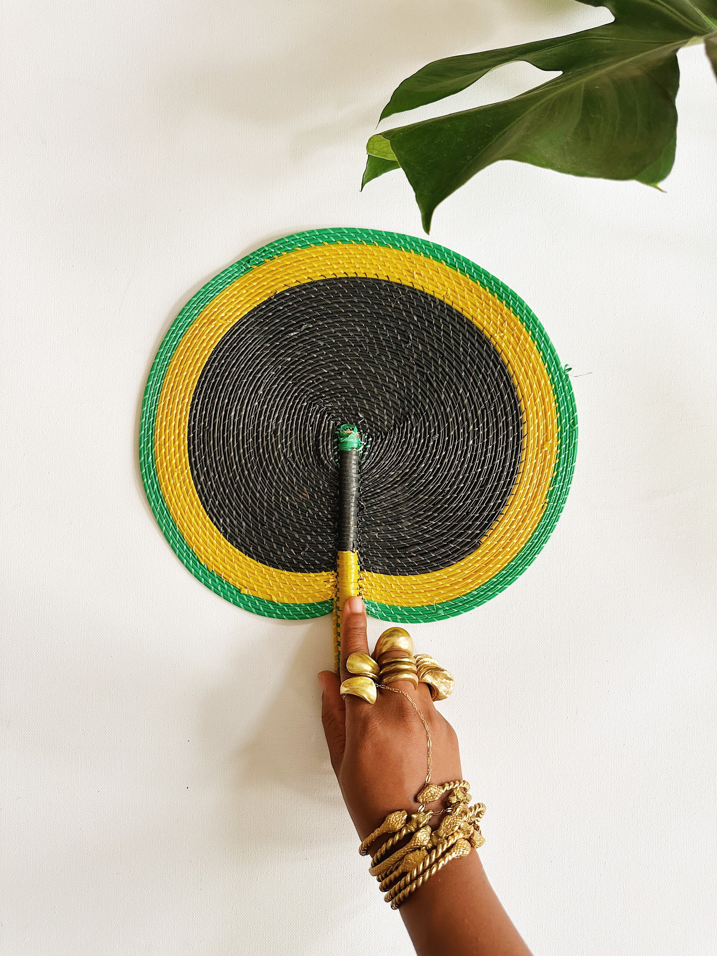 Bongo Handwoven Fan//Black + Green