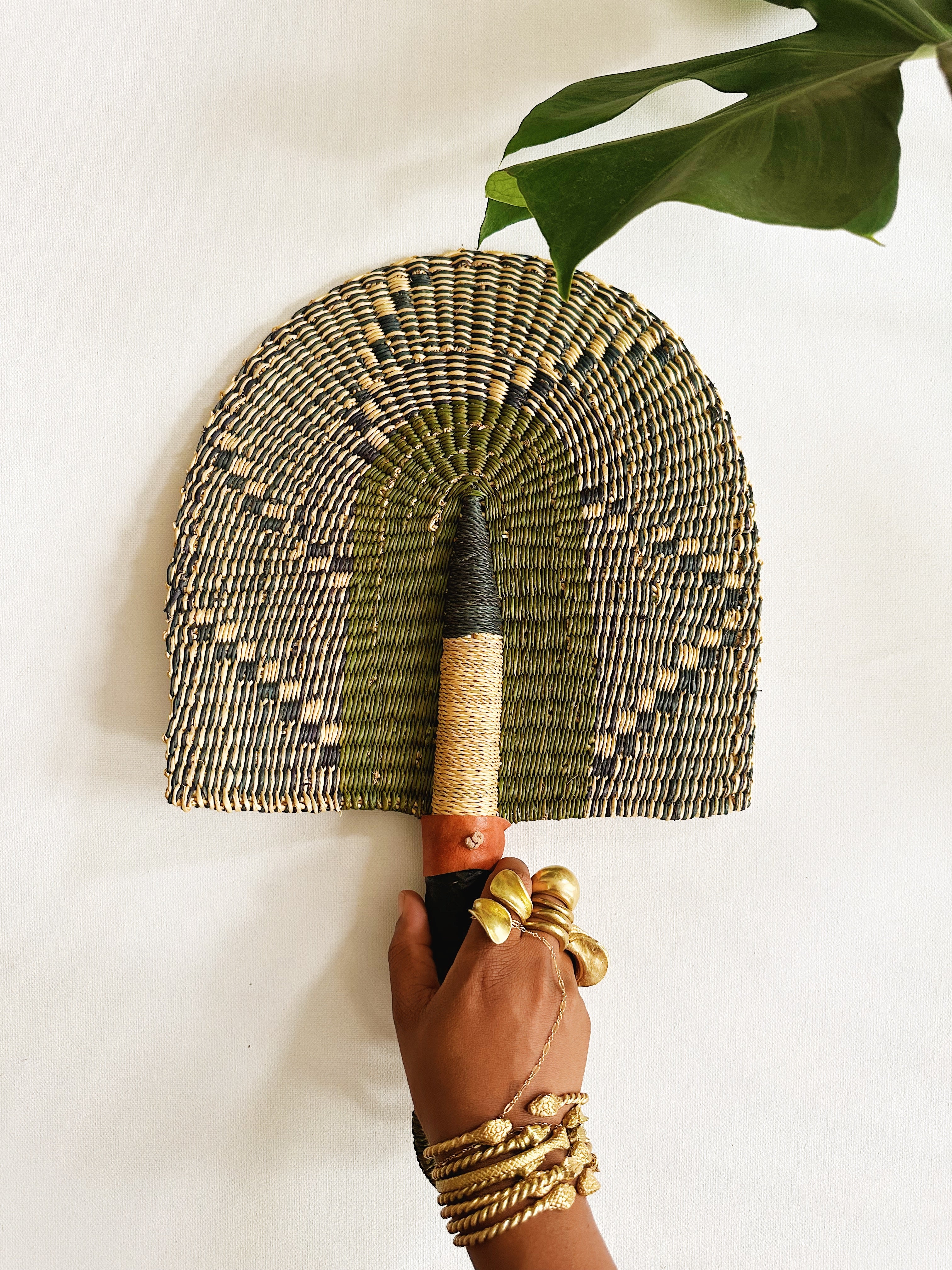 Savanna Wicker Hand Fan // Natural & Sage