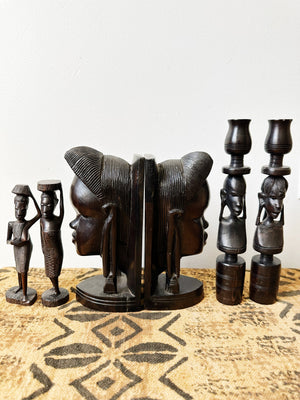 Vintage Hand Carved African Candle Holders (Pair)