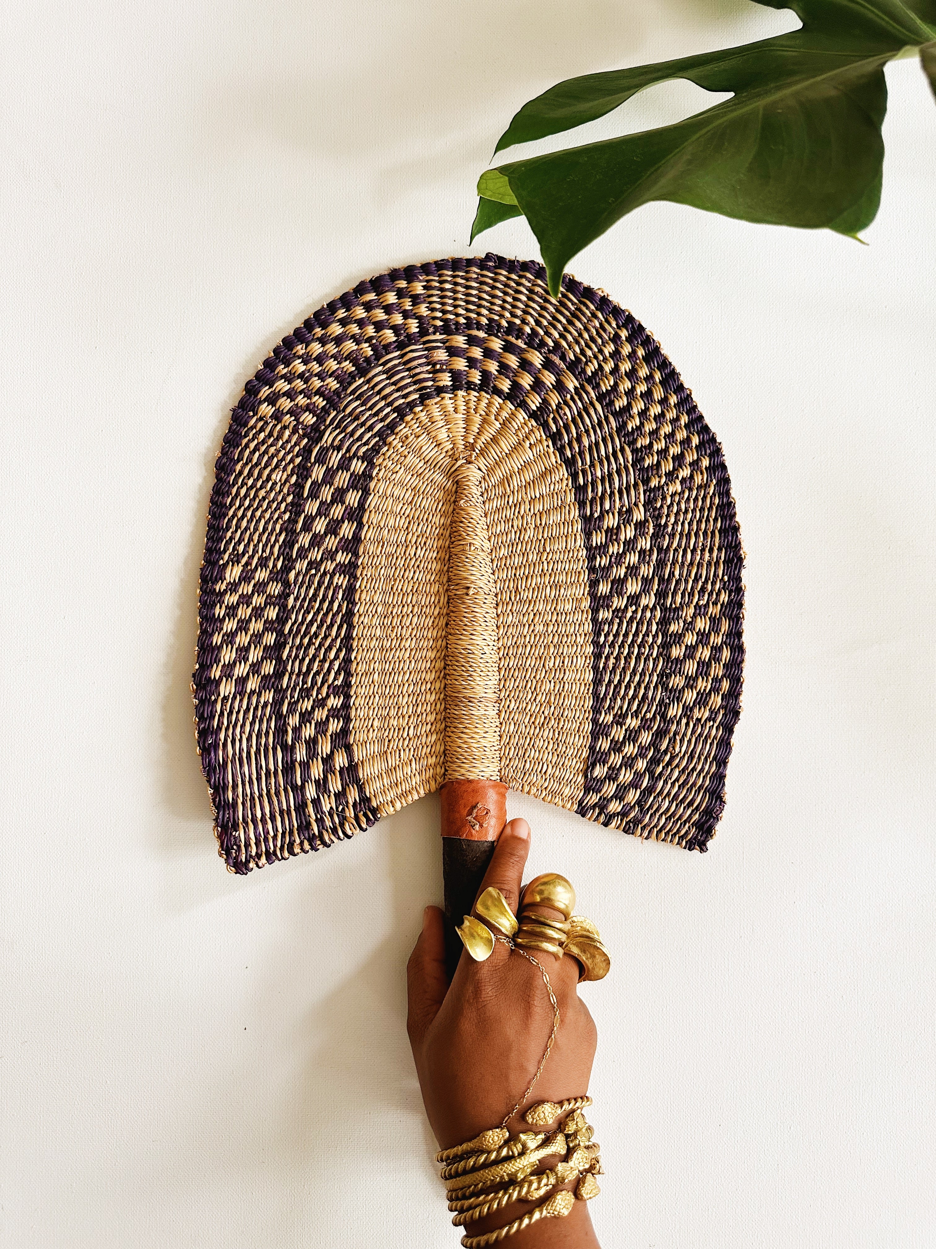 Savanna Wicker Hand Fan // Natural & Navy