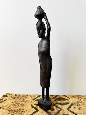 Vintage African Woman Carrying Pot Statue