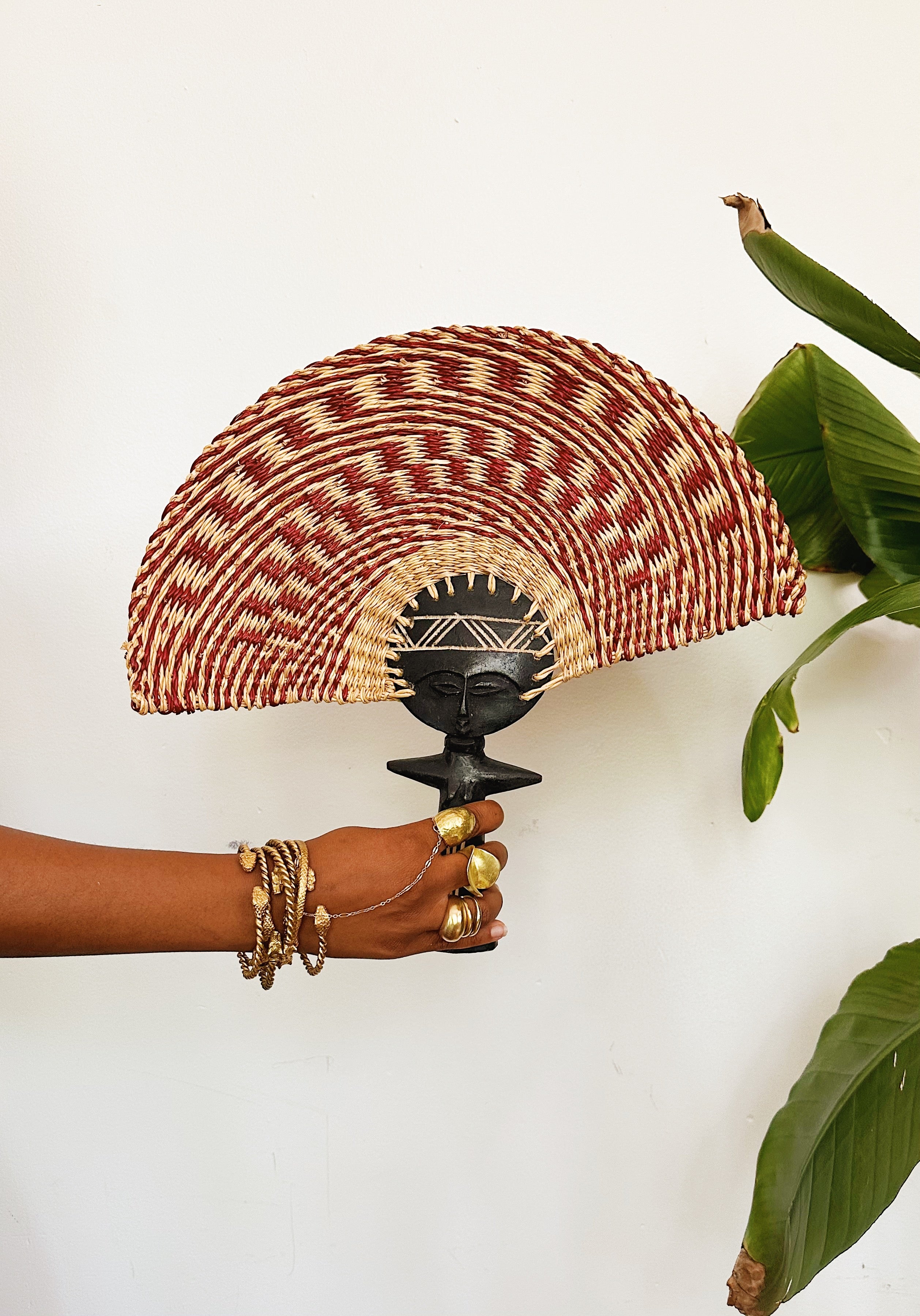 Ashanti Fertility Doll Hand Fan //  Natural & Wine