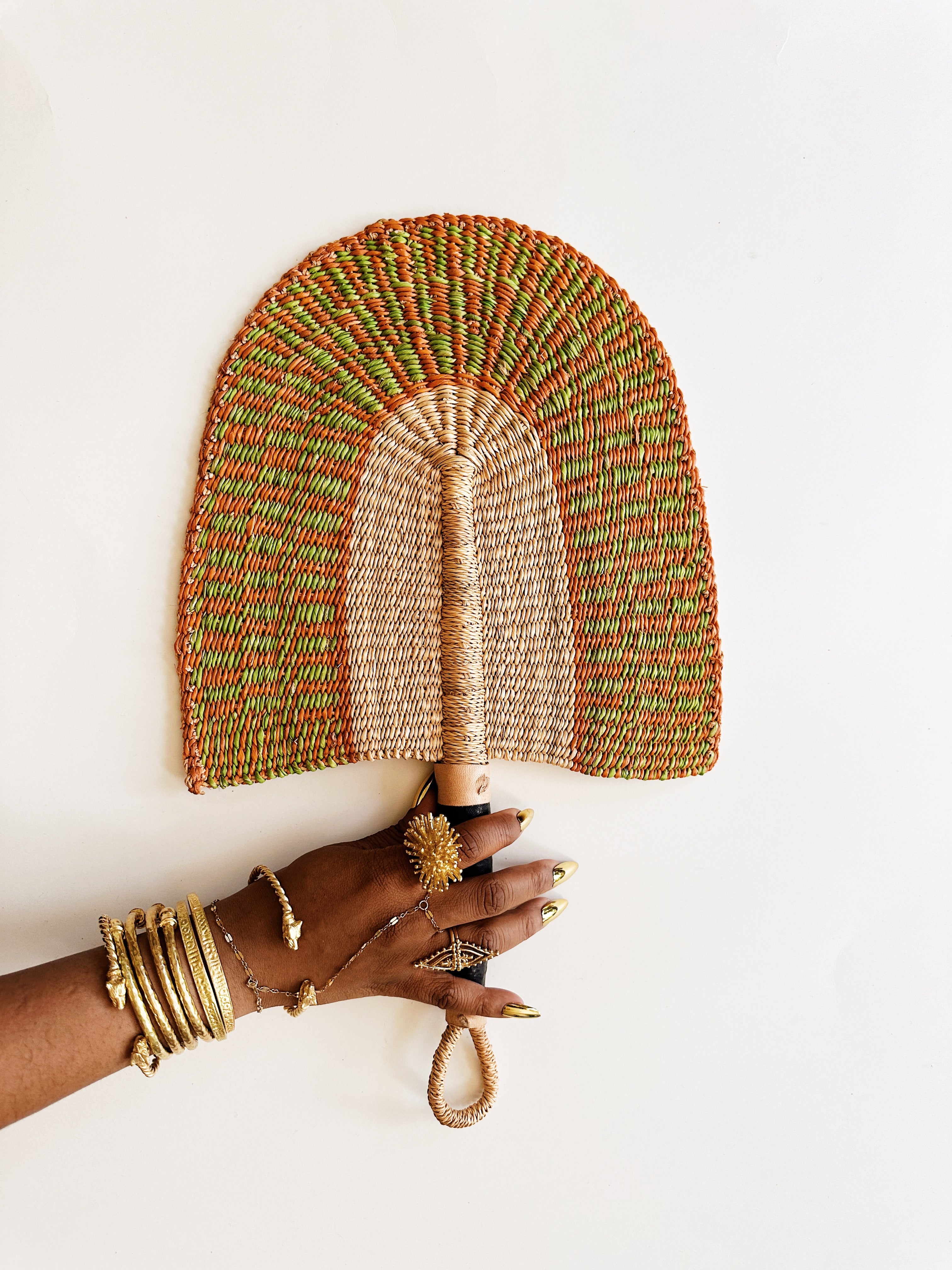 Savanna Wicker Hand Fan- Orange & Lime Green – Afrohemien.com