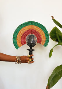 Ashanti Fertility Doll Hand Fan // Green, Yellow & Red