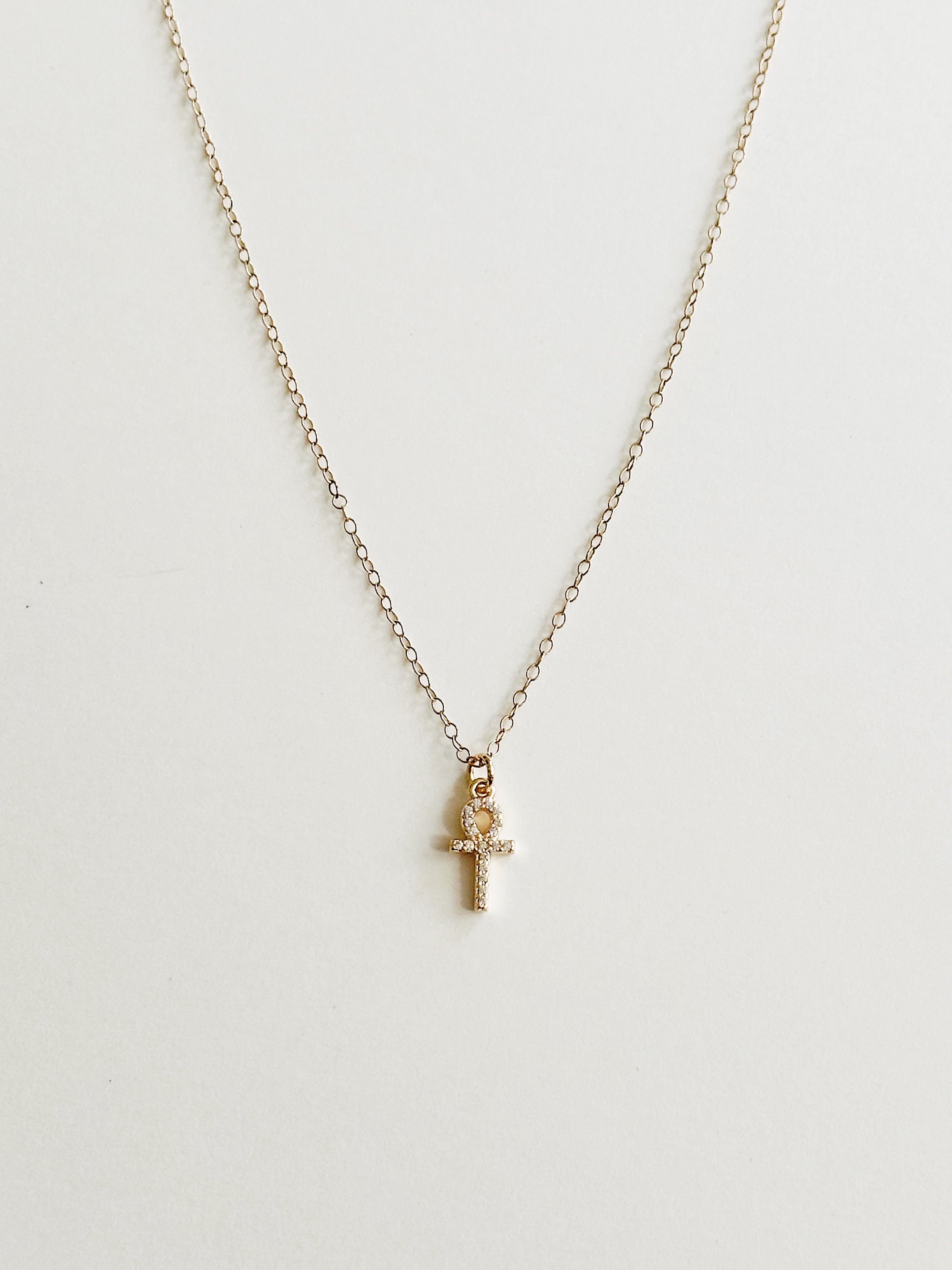 Tiny Crystal Ankh Necklace