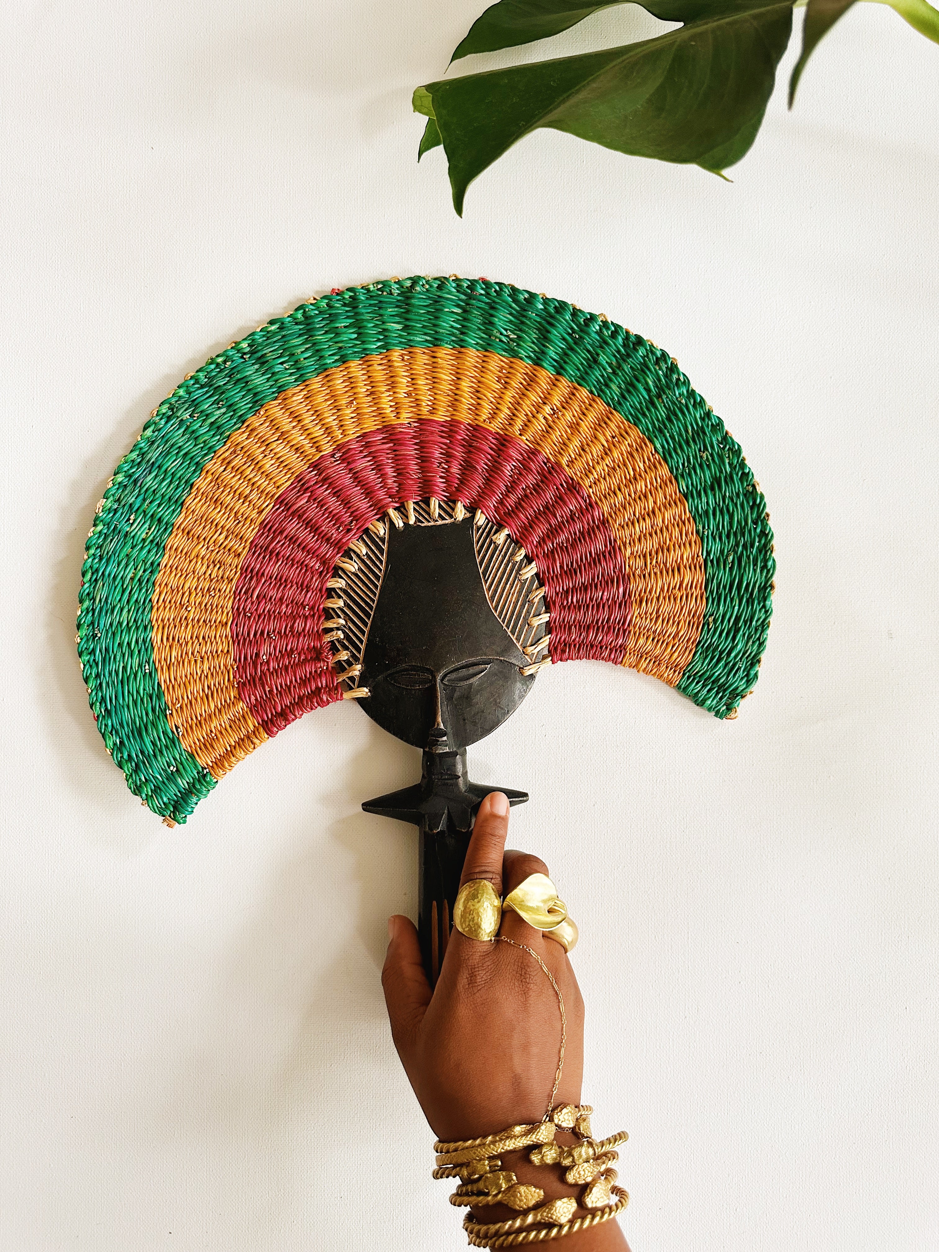 Ashanti Fertility Doll Hand Fan // Green, Yellow & Red