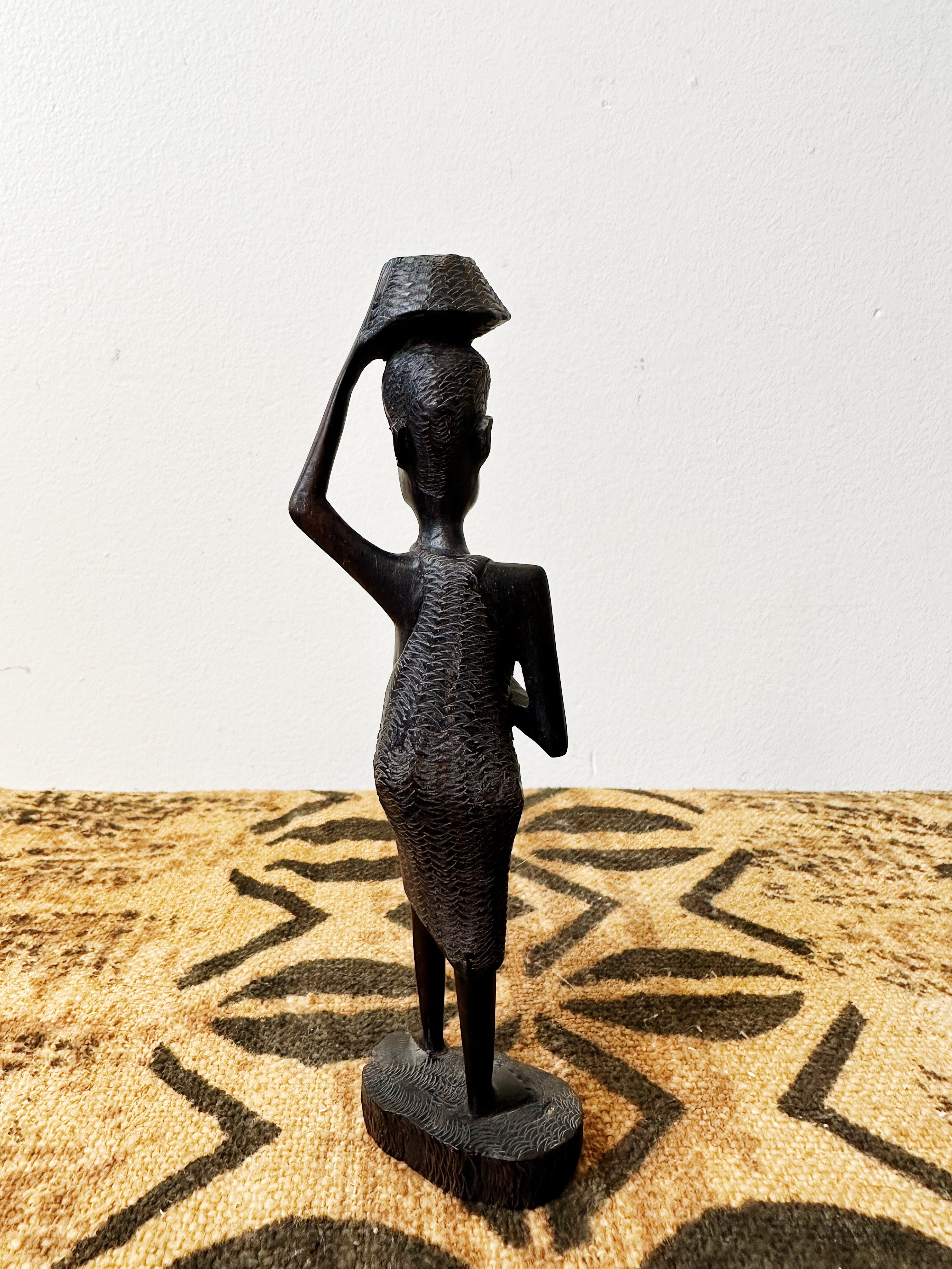 Small African Woman Carrying Basket Statue