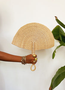 Vegan Half Moon Wicker Fan // Natural