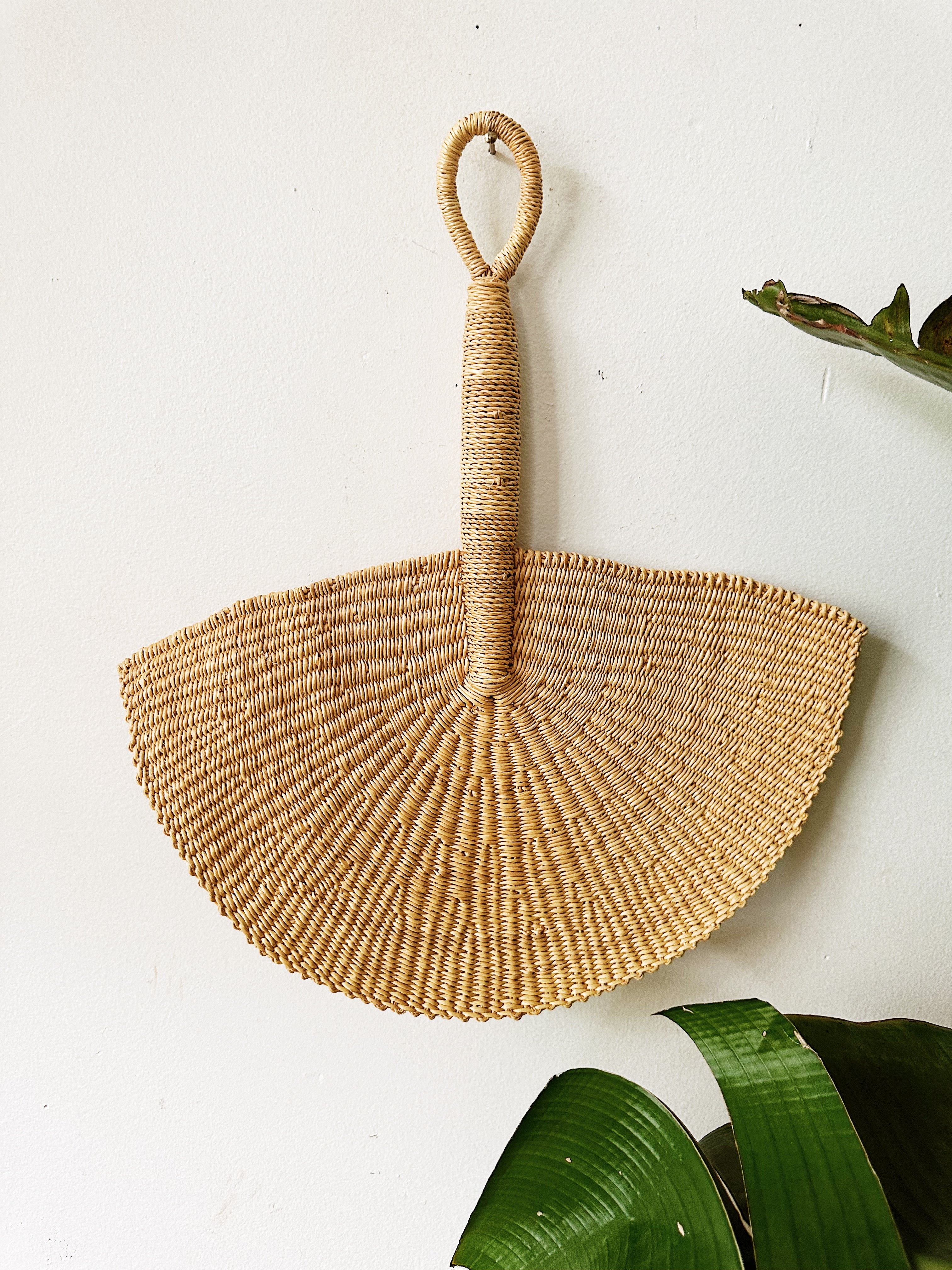 Vegan Half Moon Wicker Fan // Natural