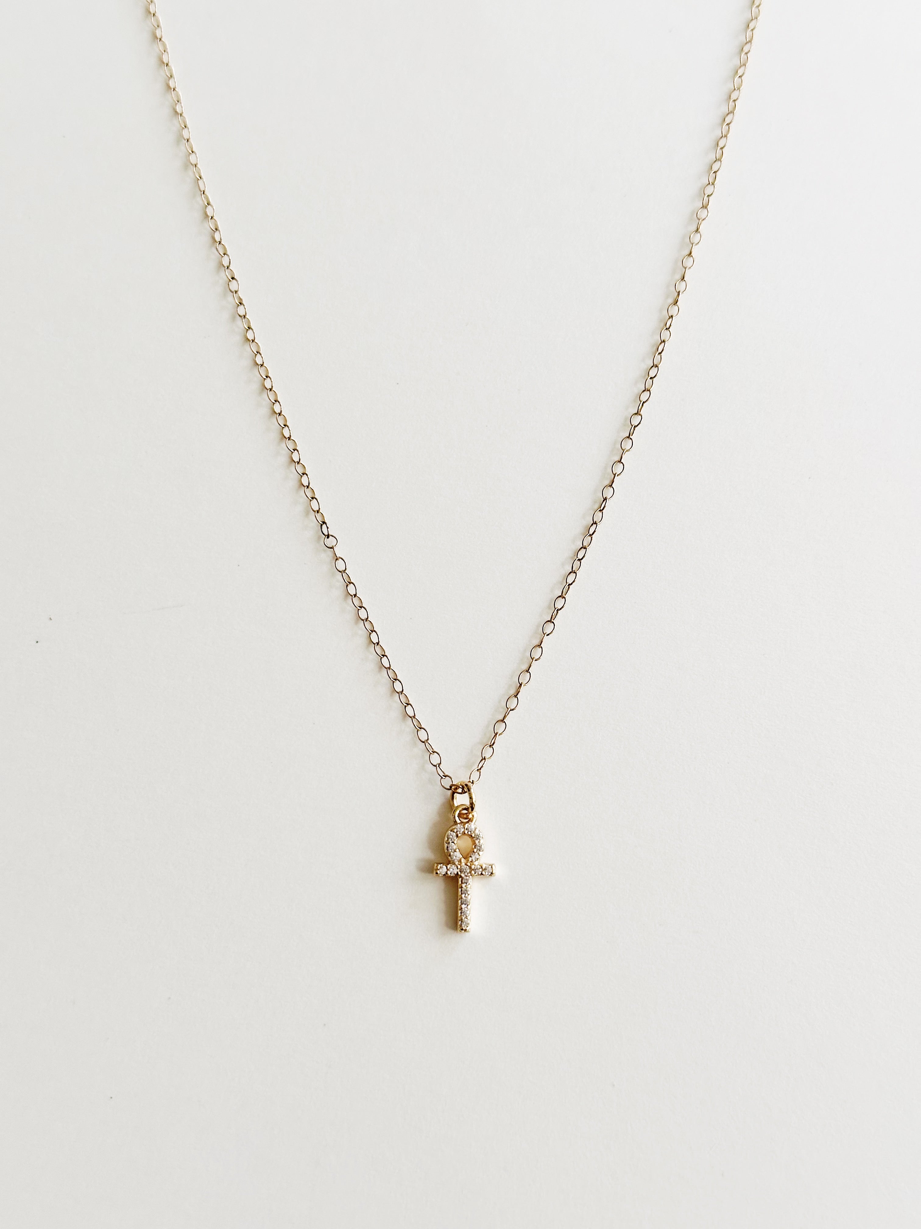 Tiny Crystal Ankh Necklace
