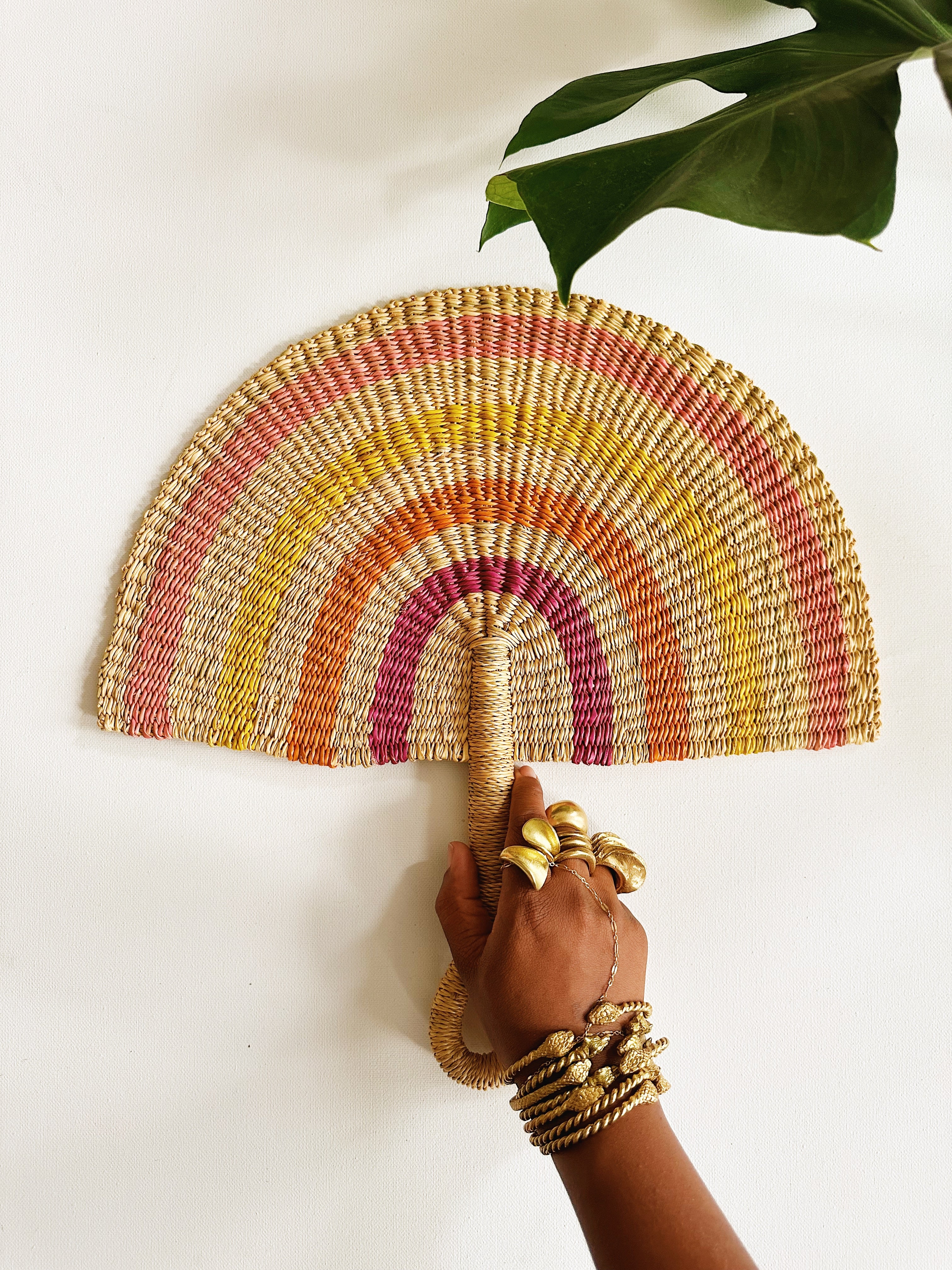 Vegan Half Moon Wicker Fan // Multicolor