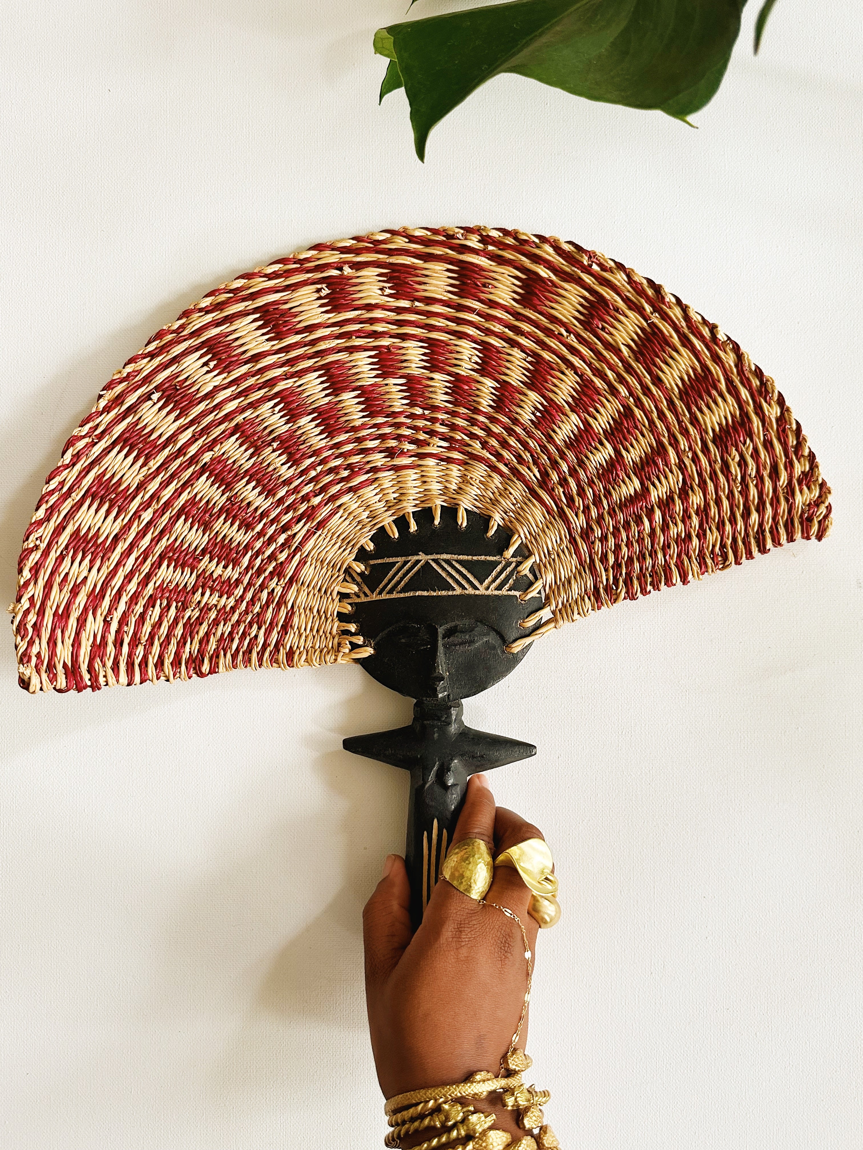 Ashanti Fertility Doll Hand Fan //  Natural & Wine