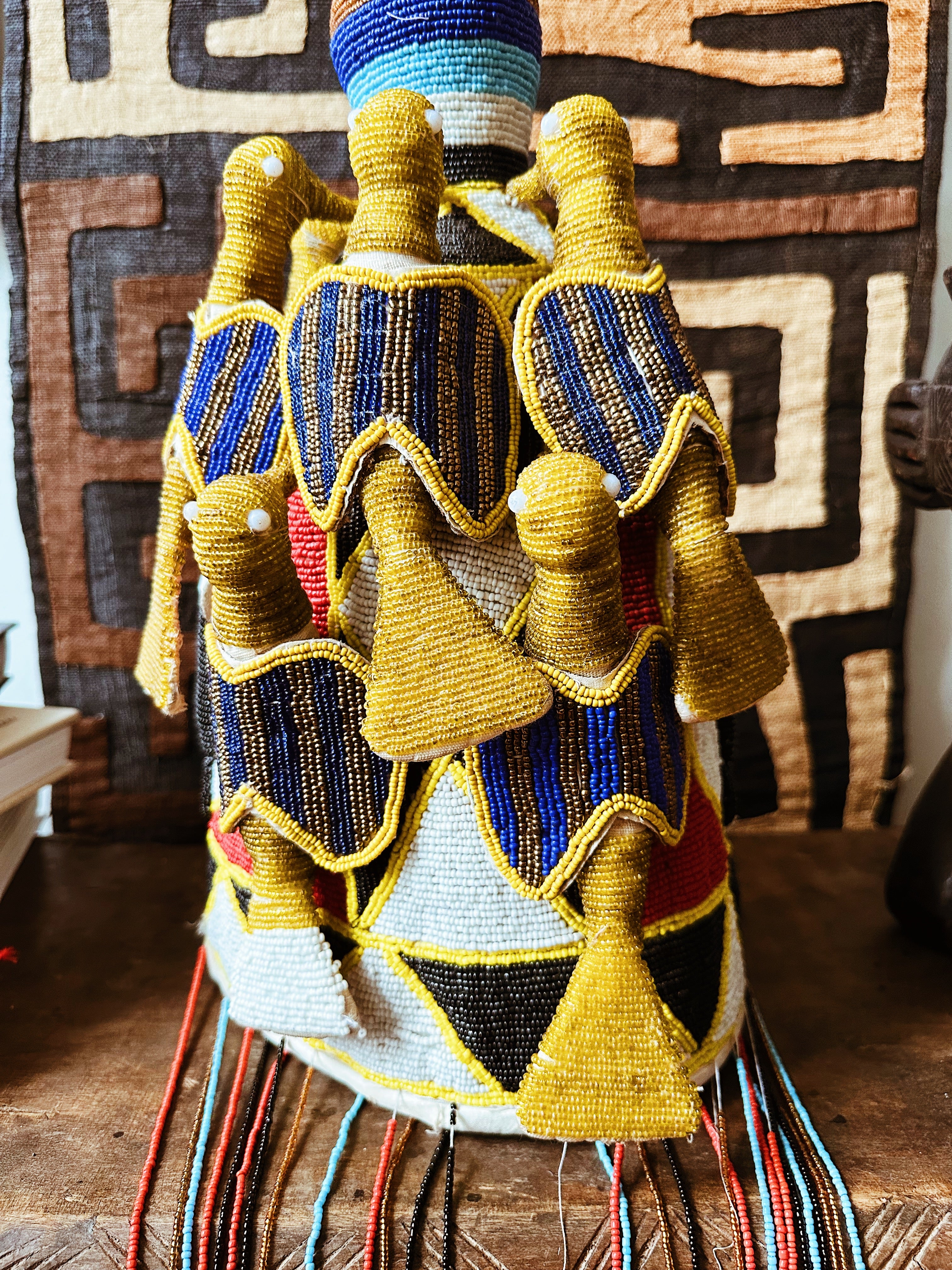 Vintage African Yoruba Oba Crown with Birds #2