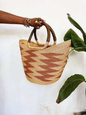 Woven African Market Tote // Natural & Caramel