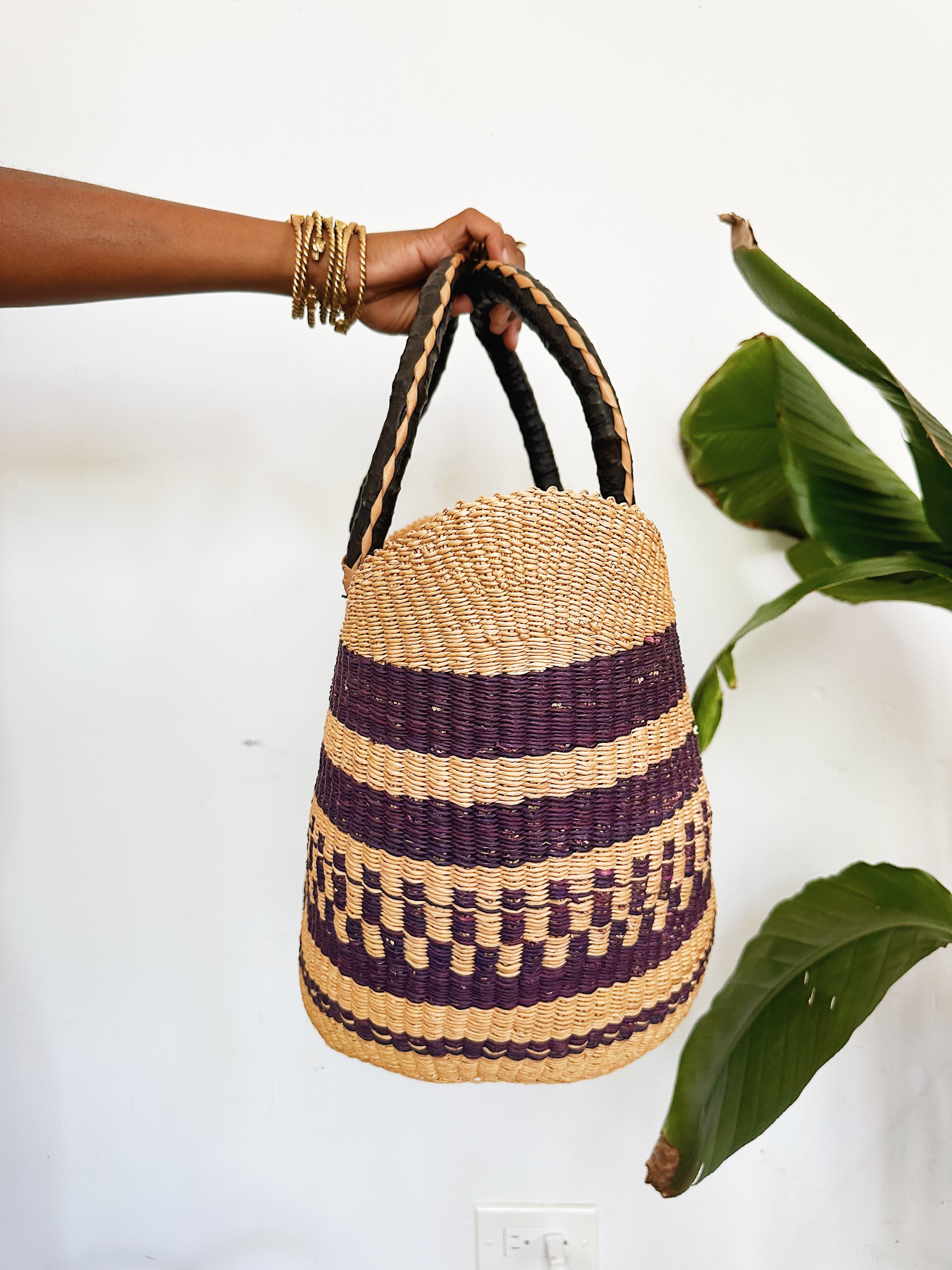 Woven African Market Tote // Natural & Navy