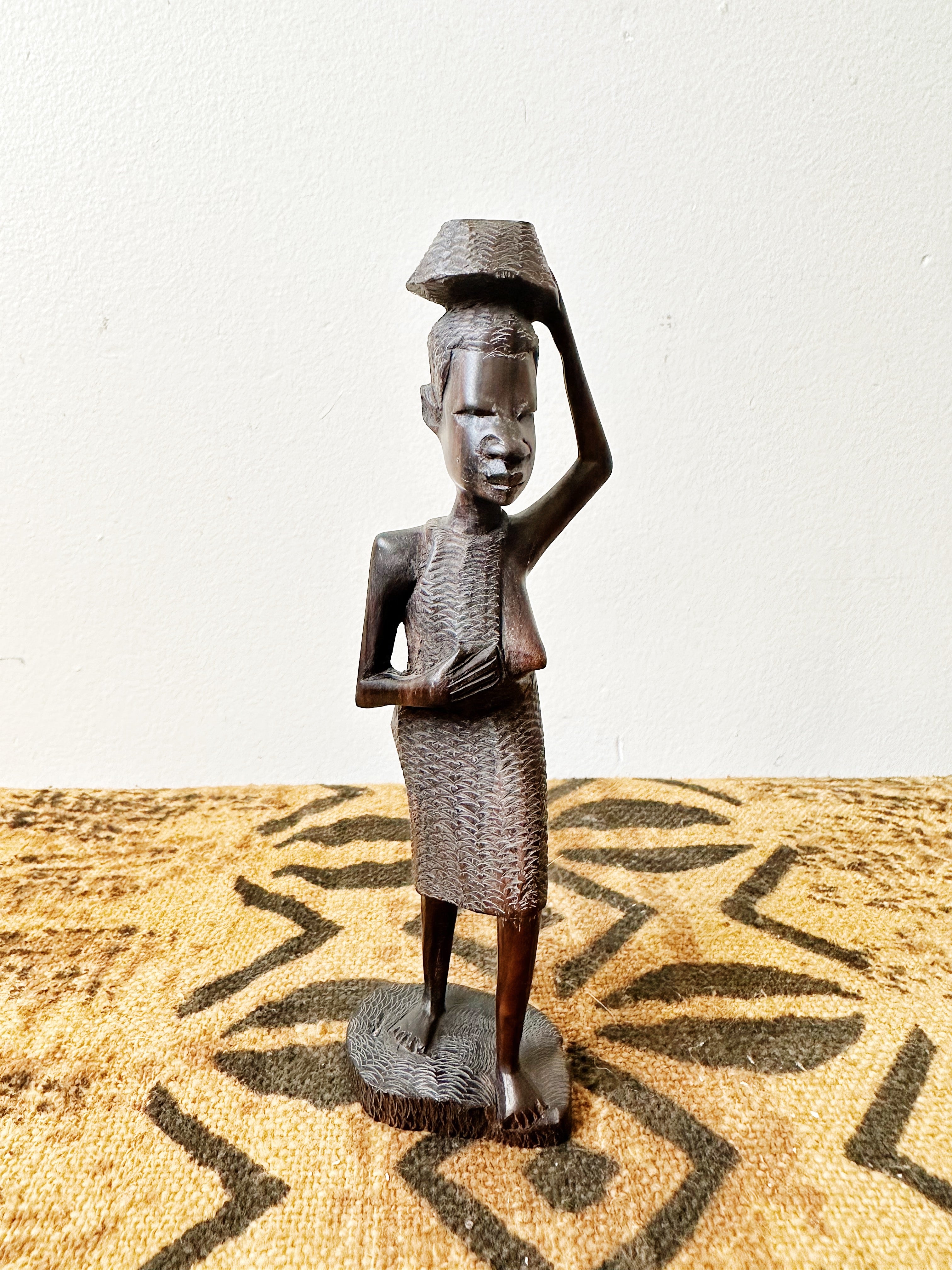 Small African Woman Carrying Basket Statue