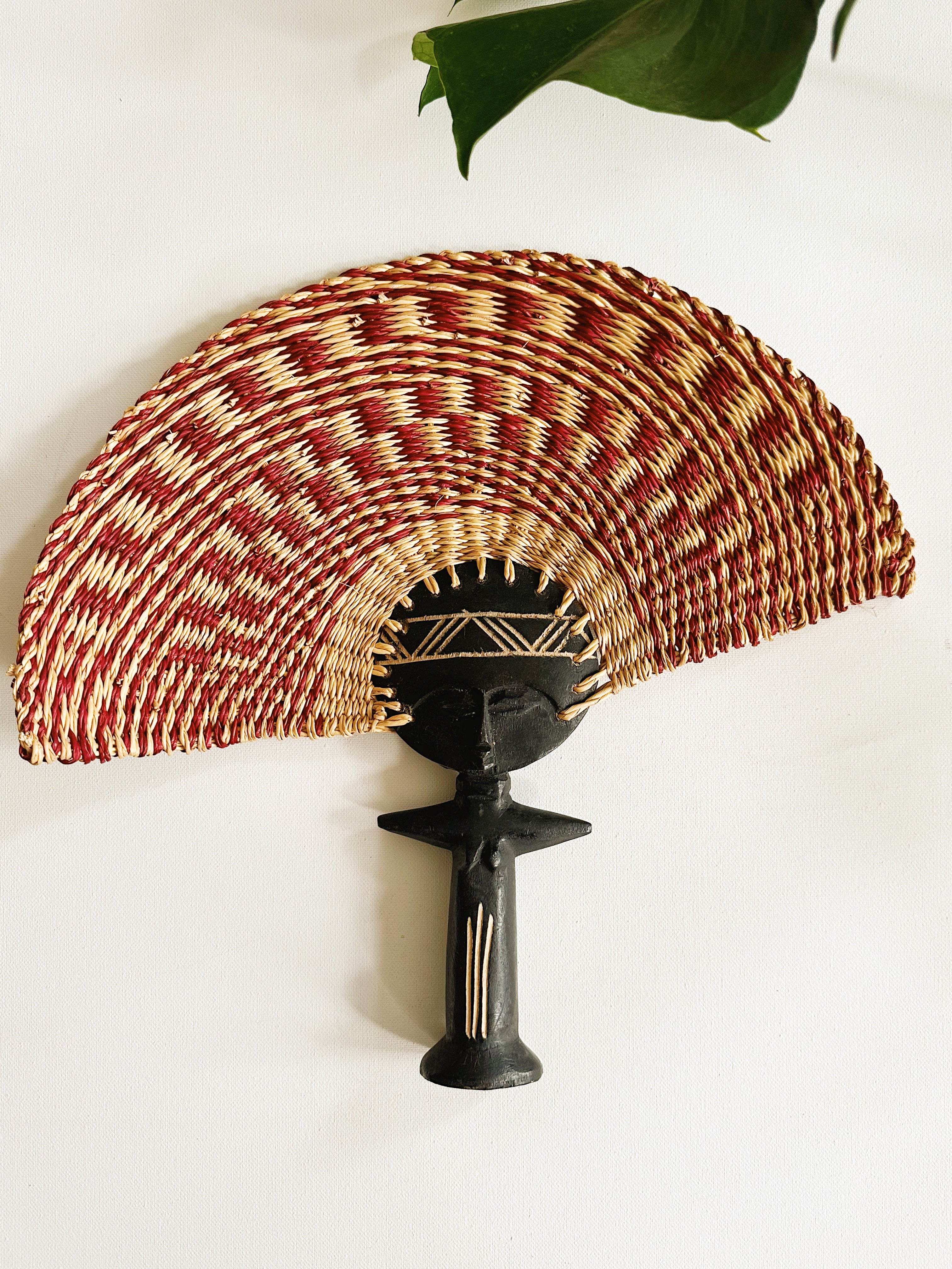 Ashanti Fertility Doll Hand Fan //  Natural & Wine