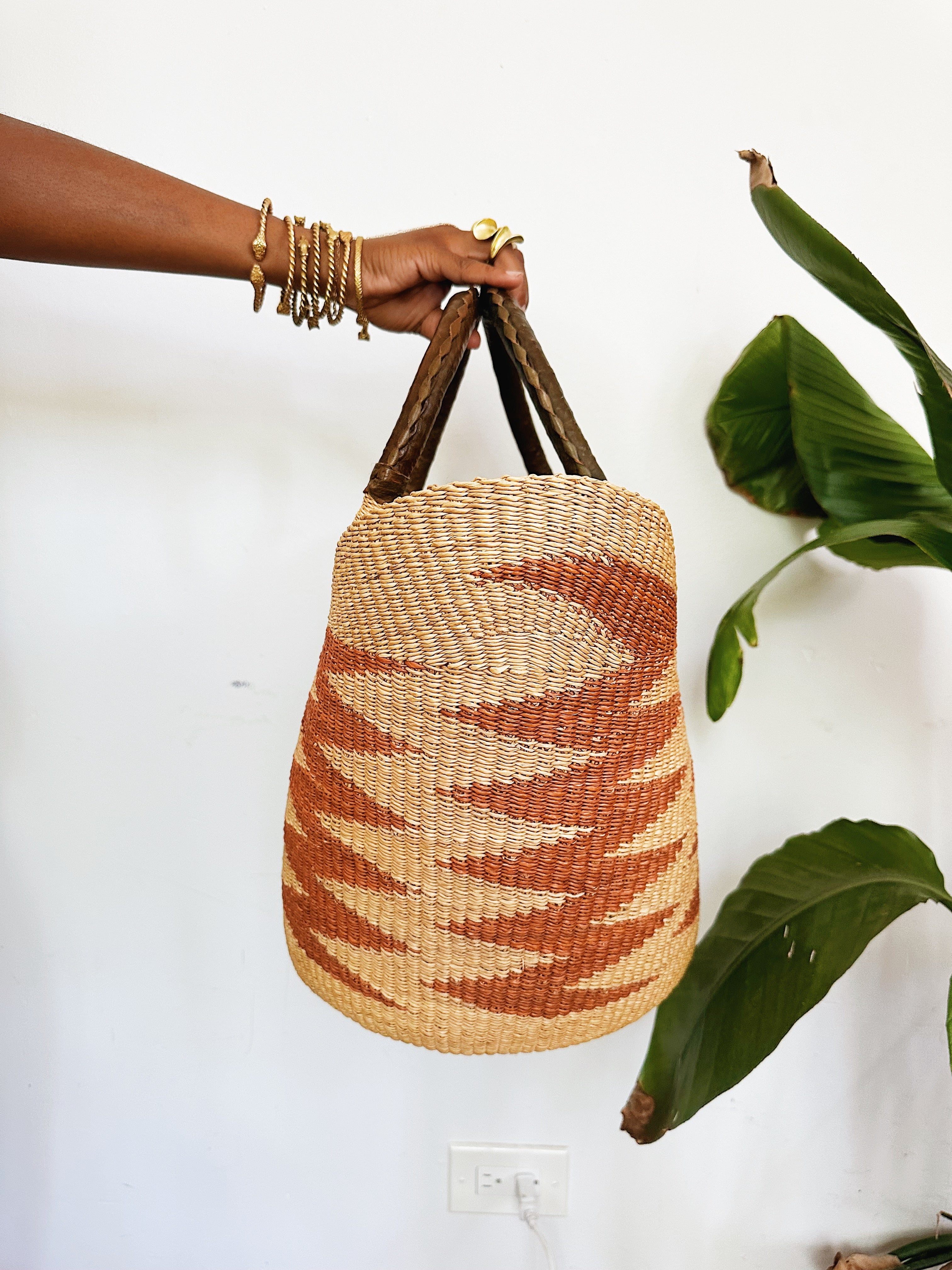 Woven African Market Tote // Natural & Caramel