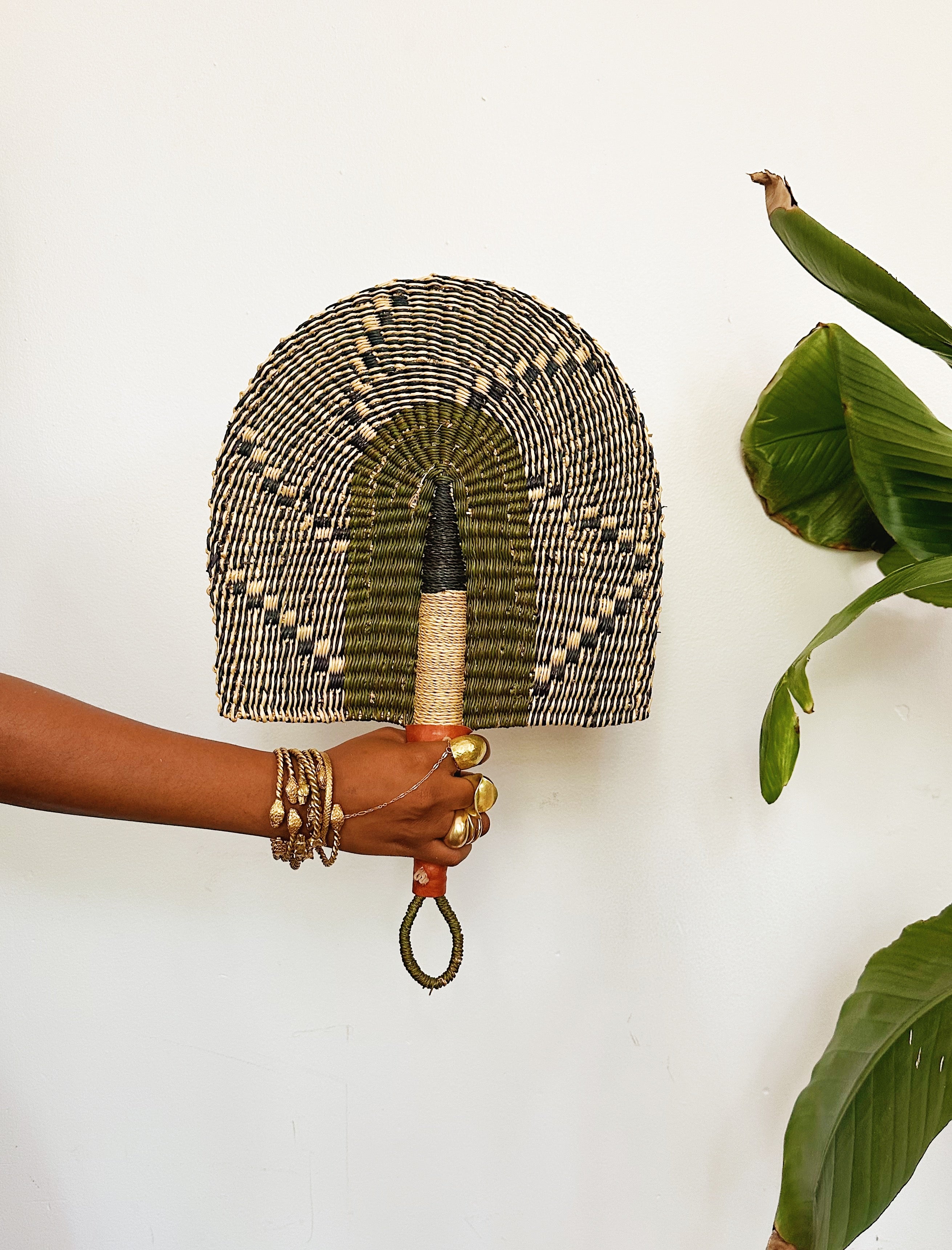 Savanna Wicker Hand Fan // Natural & Sage