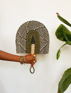 Savanna Wicker Hand Fan // Natural & Sage