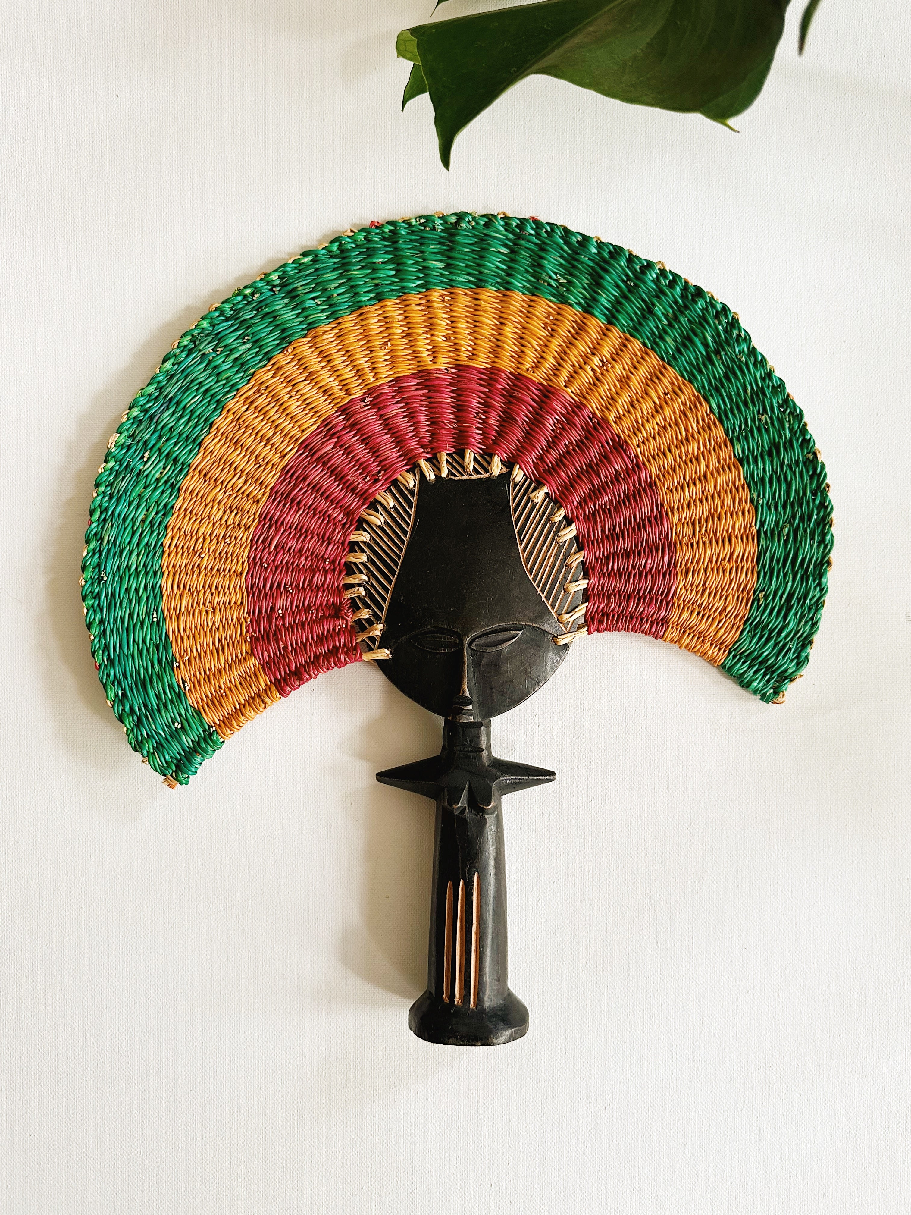 Ashanti Fertility Doll Hand Fan // Green, Yellow & Red