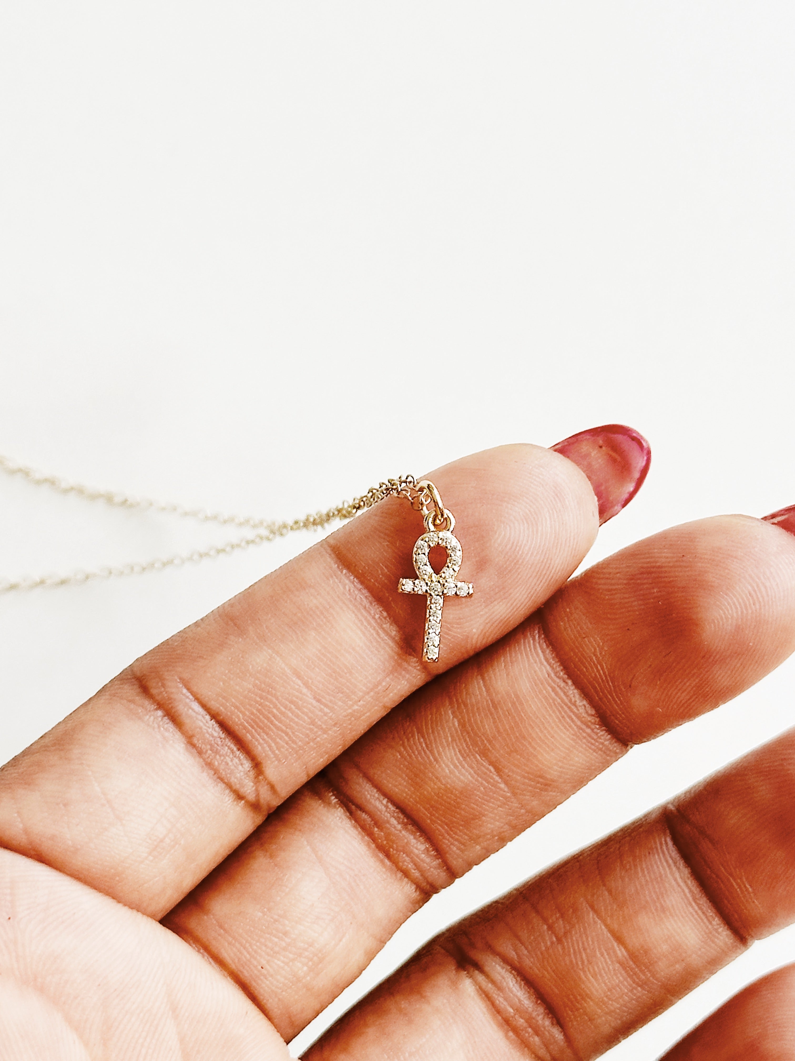 Tiny Crystal Ankh Necklace