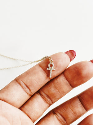 Tiny Crystal Ankh Necklace