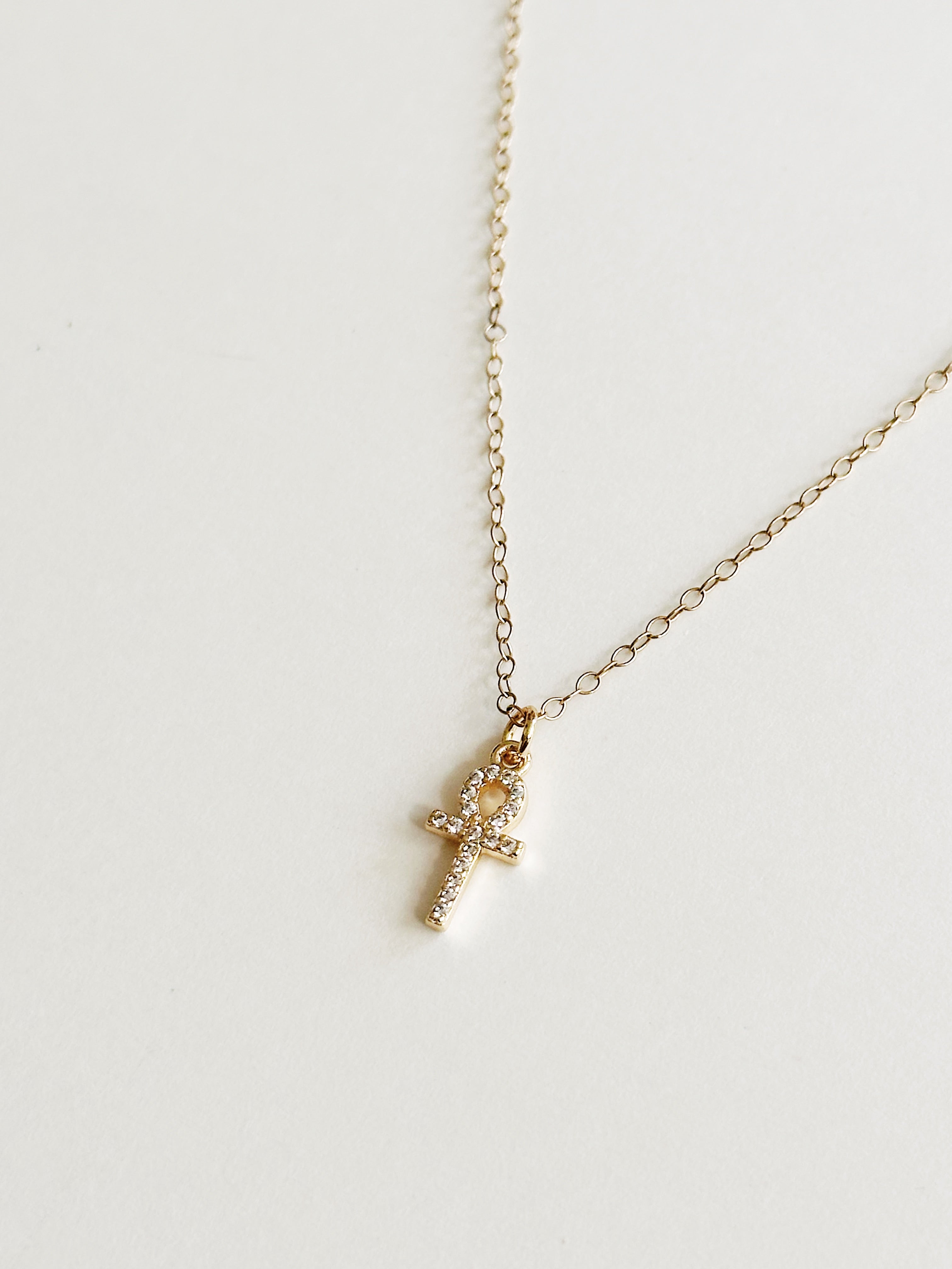Tiny Crystal Ankh Necklace