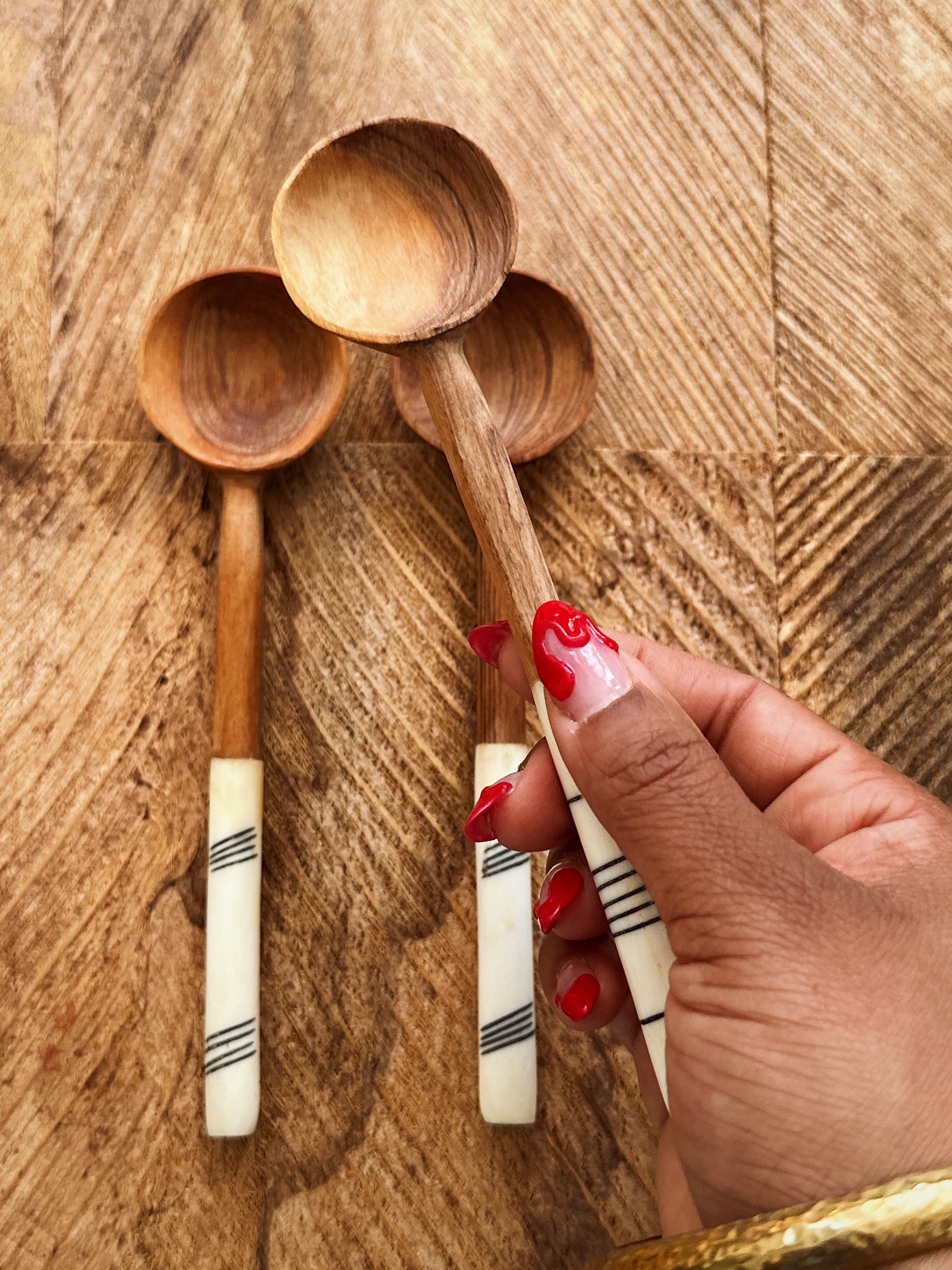 Etched Olive Wood Coffee Scoop