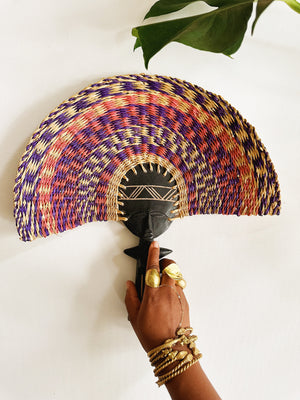 Ashanti Doll Hand Fan // Purple & Pink