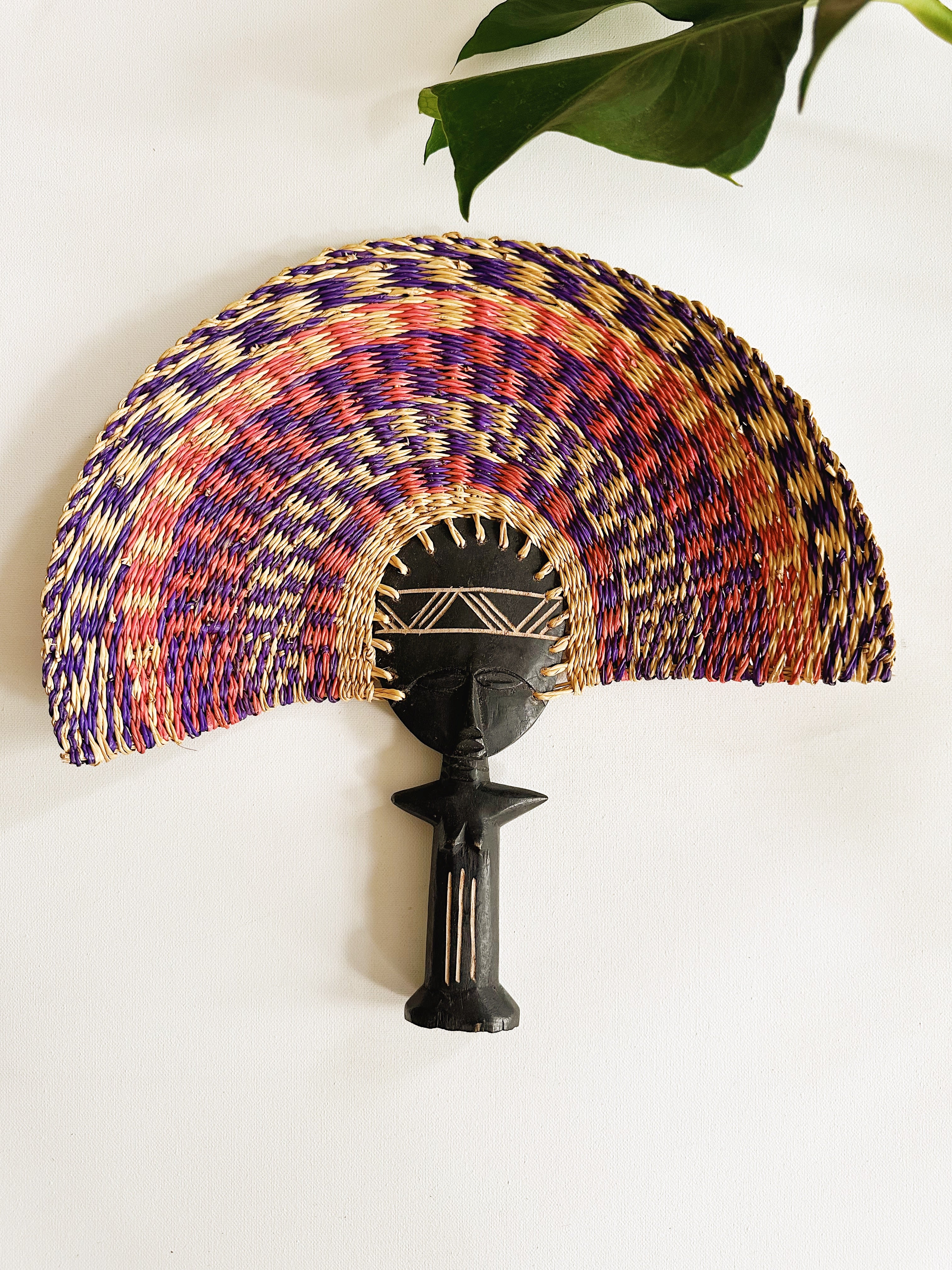 Ashanti Doll Hand Fan // Purple & Pink