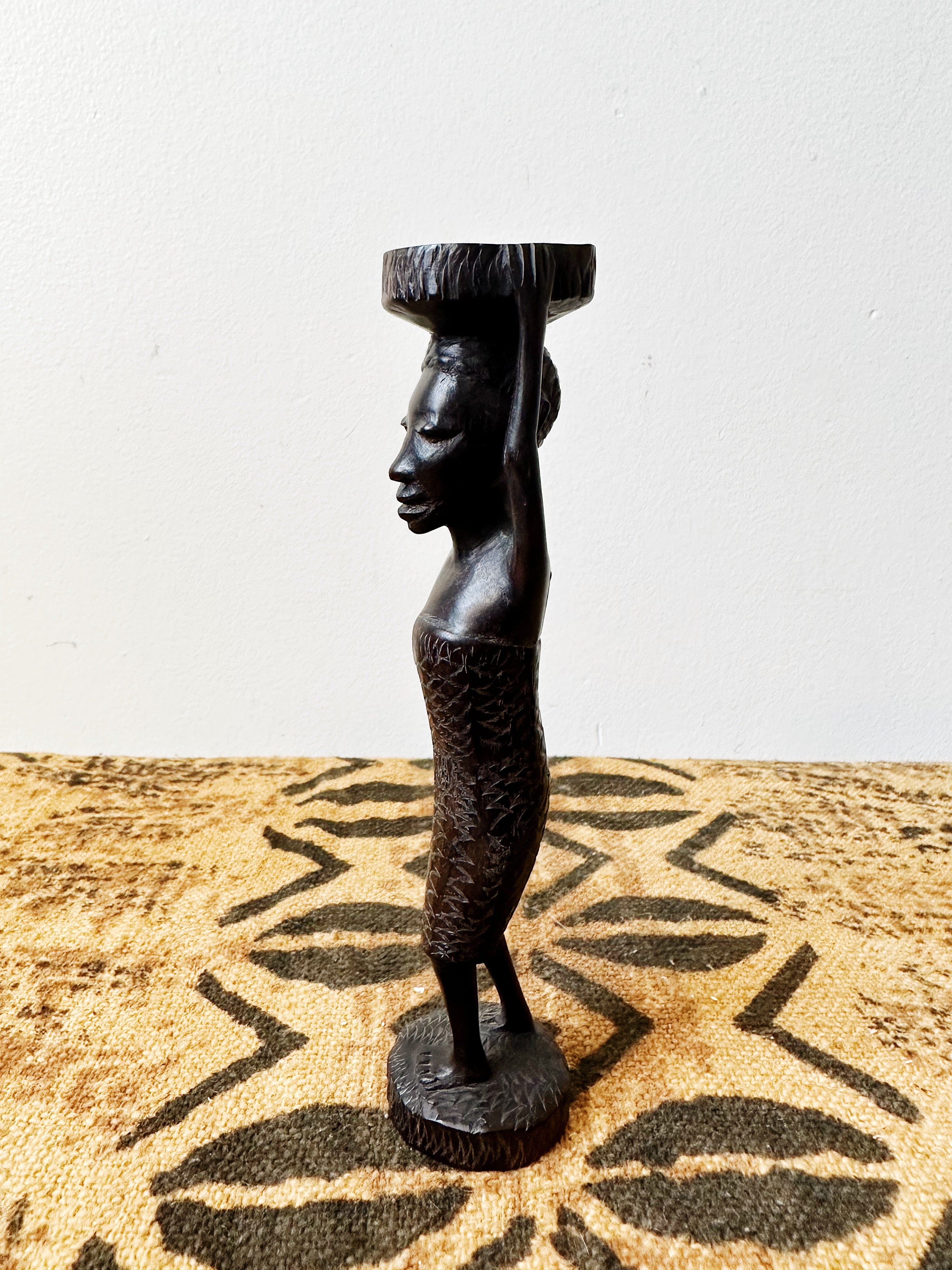 Small African Woman Carrying Basket Statue #2