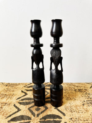 Vintage Hand Carved African Candle Holders (Pair)