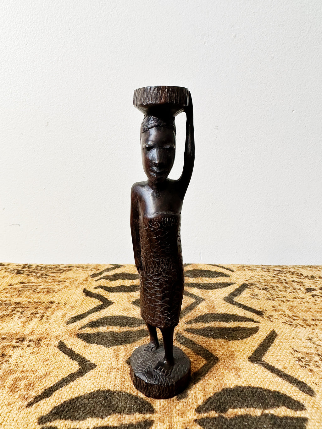 Small African Woman Carrying Basket Statue #2