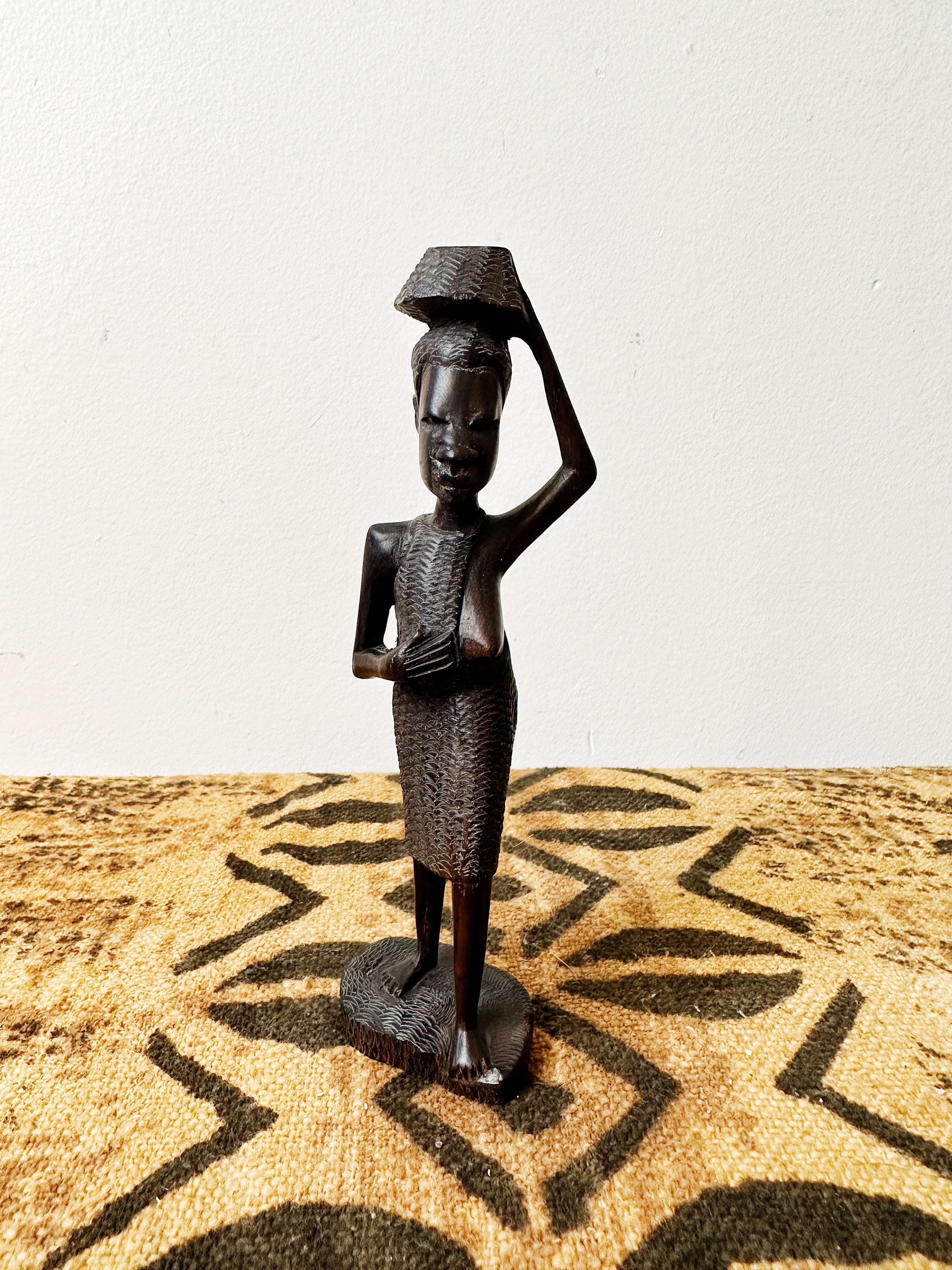 Small African Woman Carrying Basket Statue